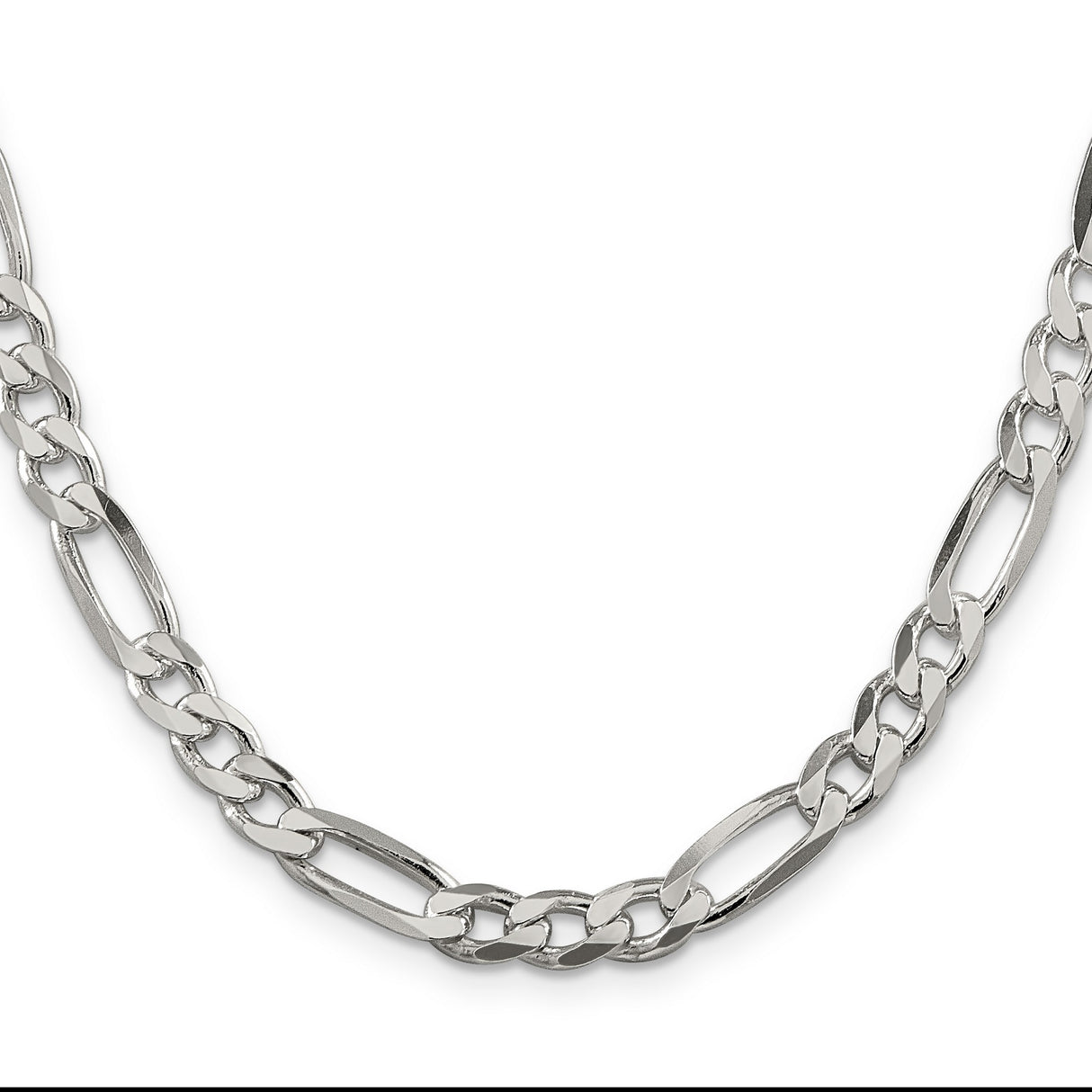 925 White Gold 6.75 mm Figaro Chain Necklace, Polished