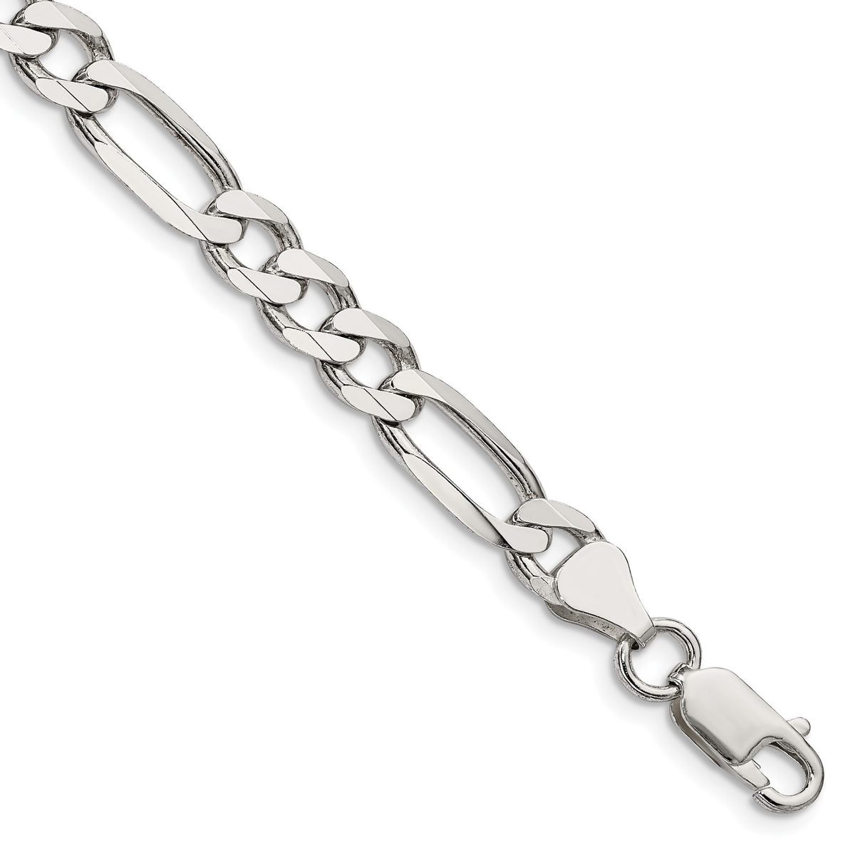 925 White Gold 6.75 mm Figaro Chain Anklet, Polished shown for scale