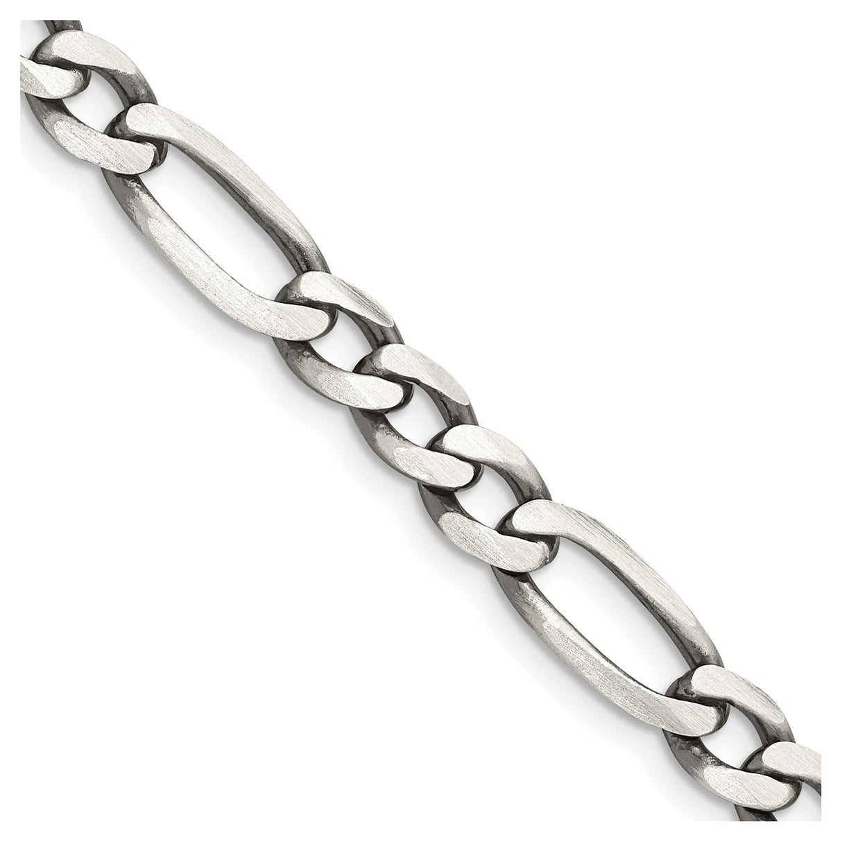 925 White Gold 6.5 mm Figaro Chain Necklace, Solid detail view