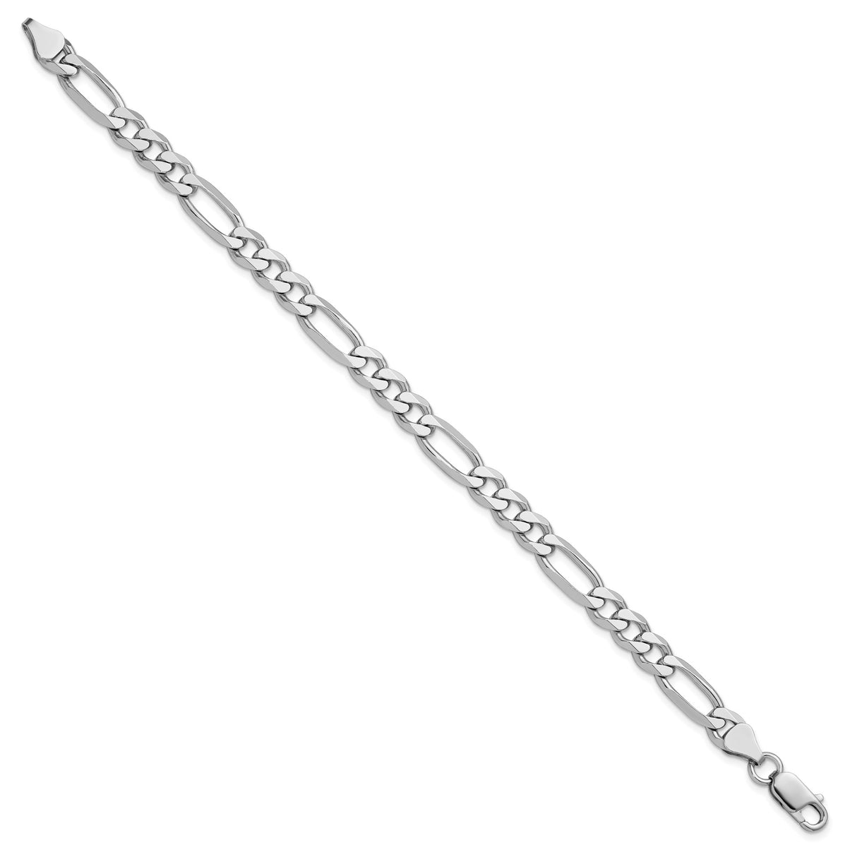 925 White Gold 6.5 mm Figaro Chain Anklet, Polished detail view