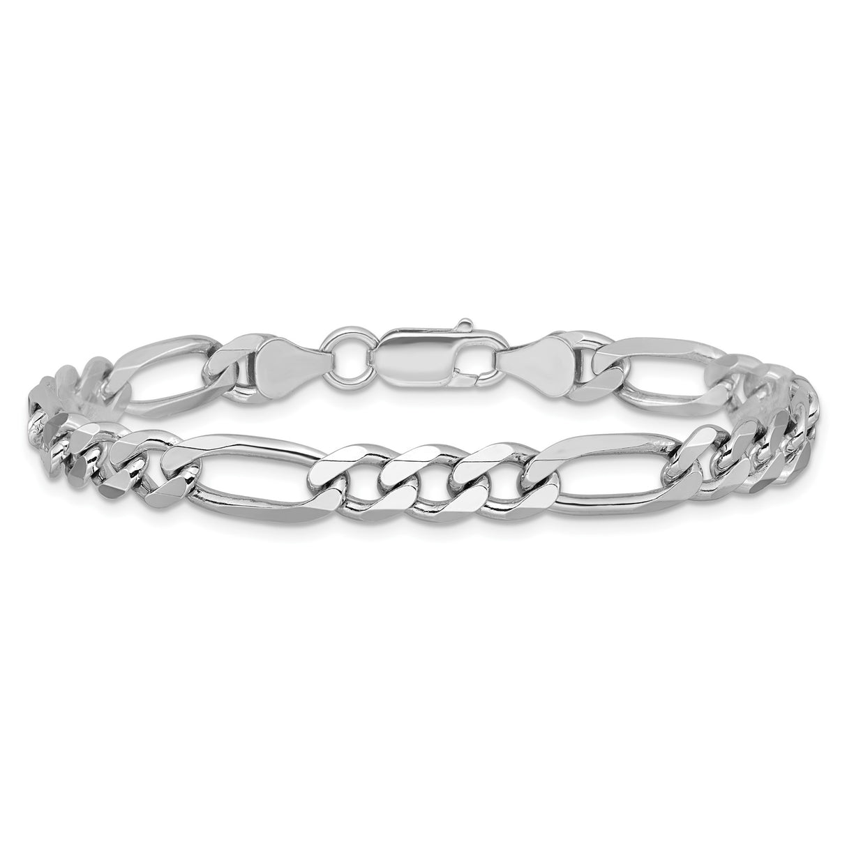 925 White Gold 6.5 mm Figaro Chain Anklet, Polished detail view