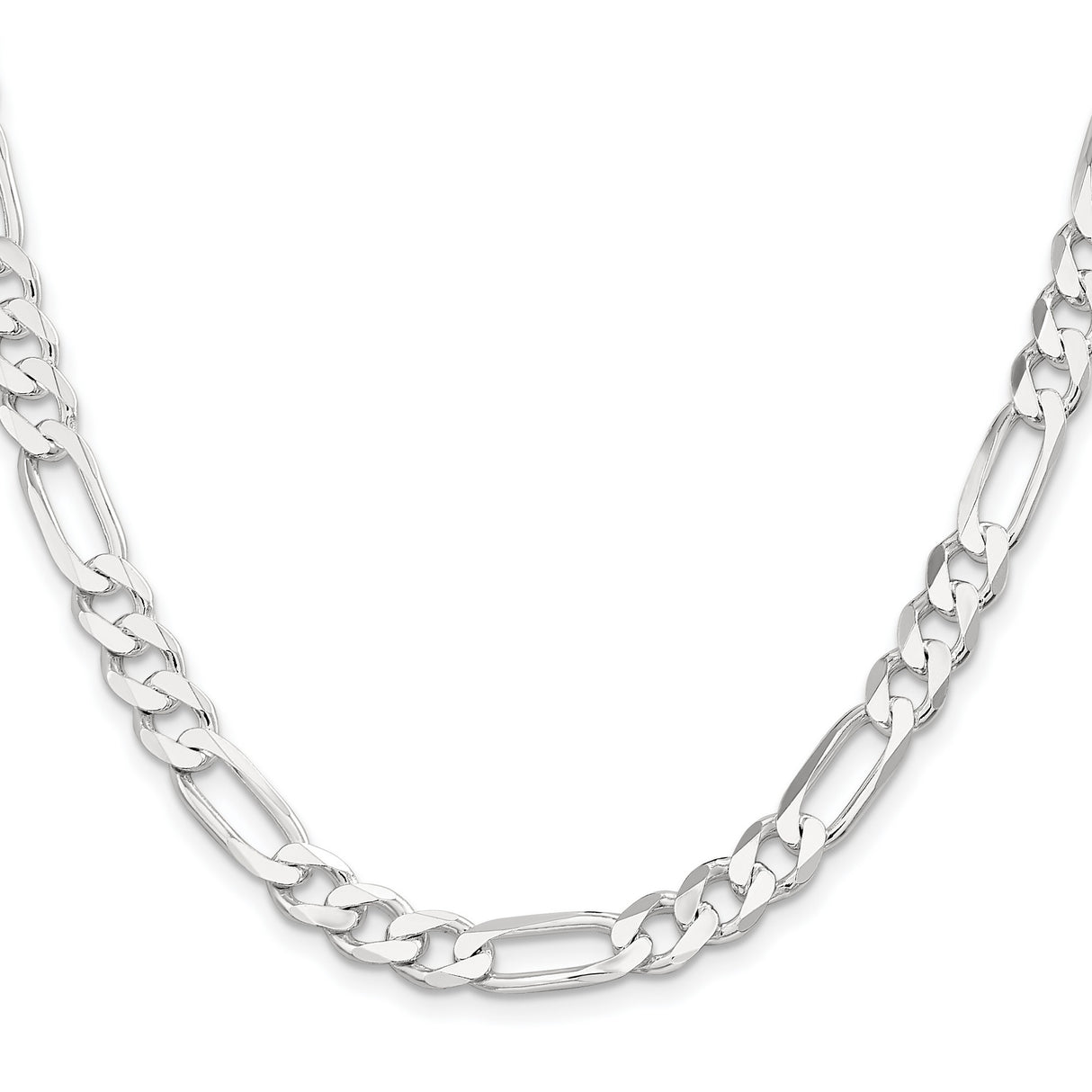 925 White Gold 7.5 mm Figaro Chain Necklace, Polished