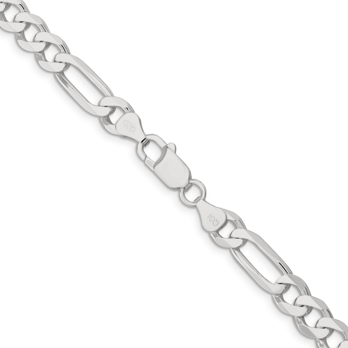 925 White Gold 7.5 mm Figaro Chain Necklace, Polished alternate angle