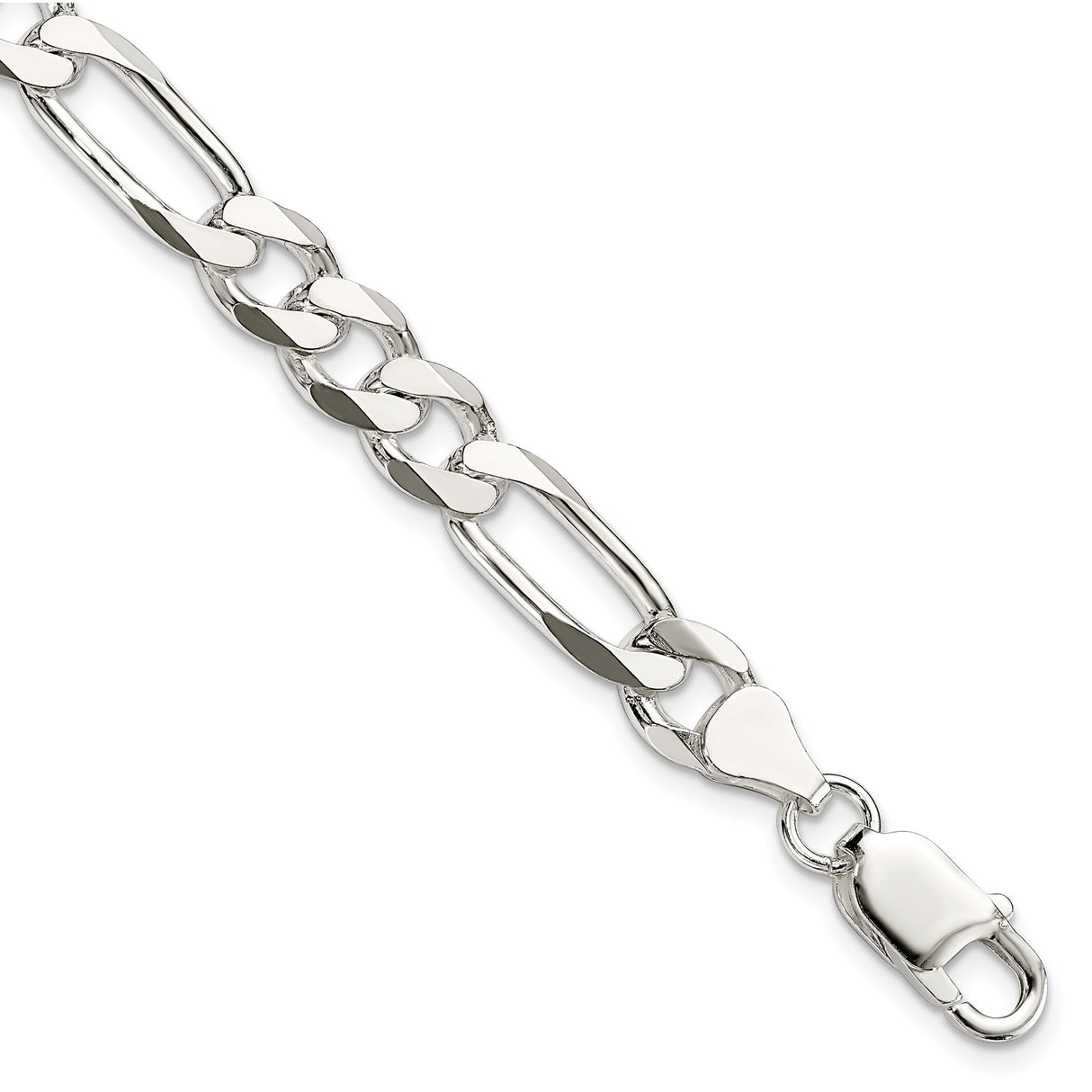 925 White Gold 7.5 mm Figaro Chain Anklet, Polished alternate angle