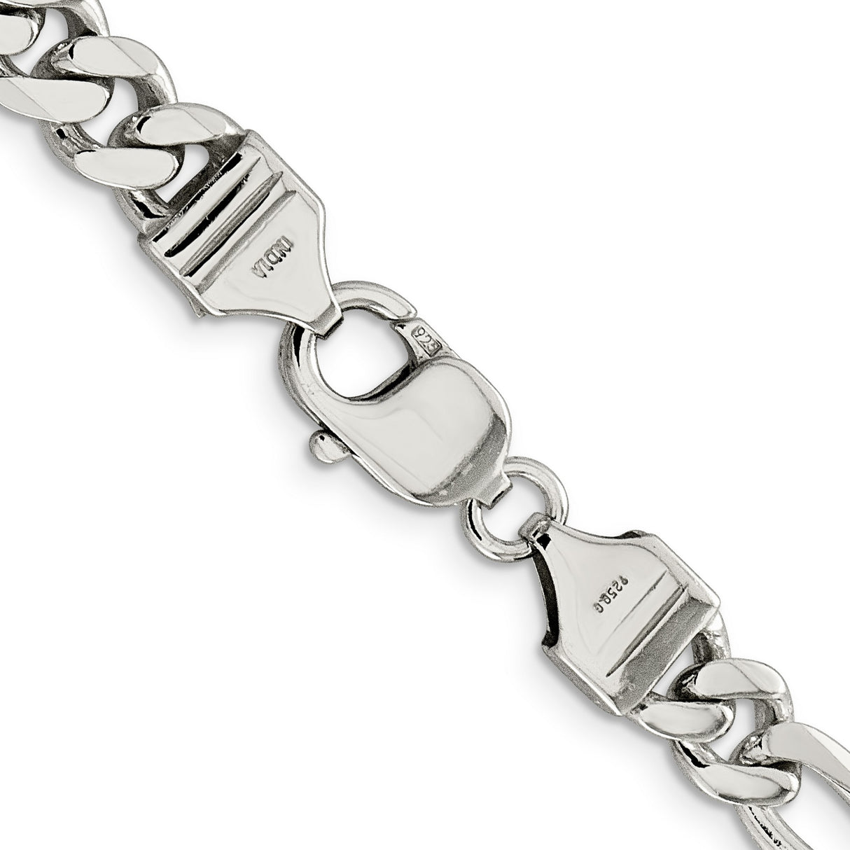 925 White Gold 8 mm Figaro Chain Necklace, Polished alternate angle