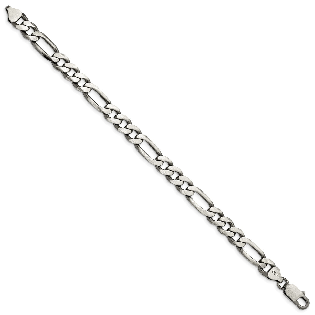 925 White Gold 7.75 mm Figaro Chain Bracelet, Solid