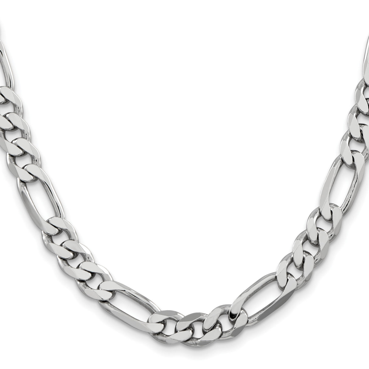 925 White Gold 7.75 mm Figaro Chain Necklace, Polished