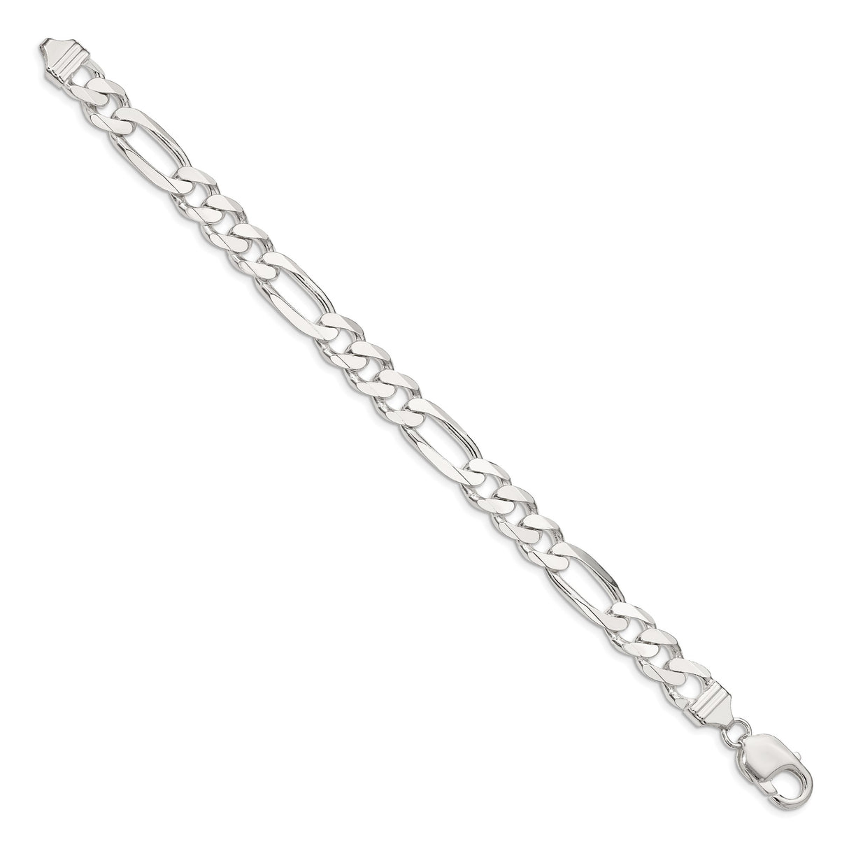925 White Gold 9 mm Figaro Chain Bracelet, Polished