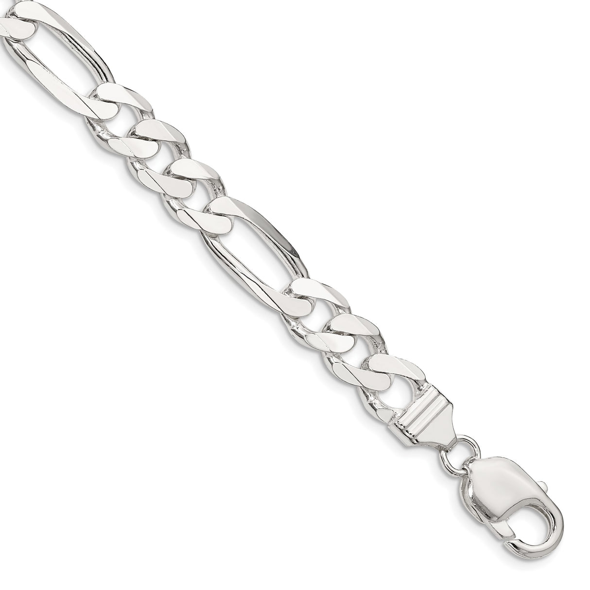 925 White Gold 9 mm Figaro Chain Anklet, Polished shown for scale