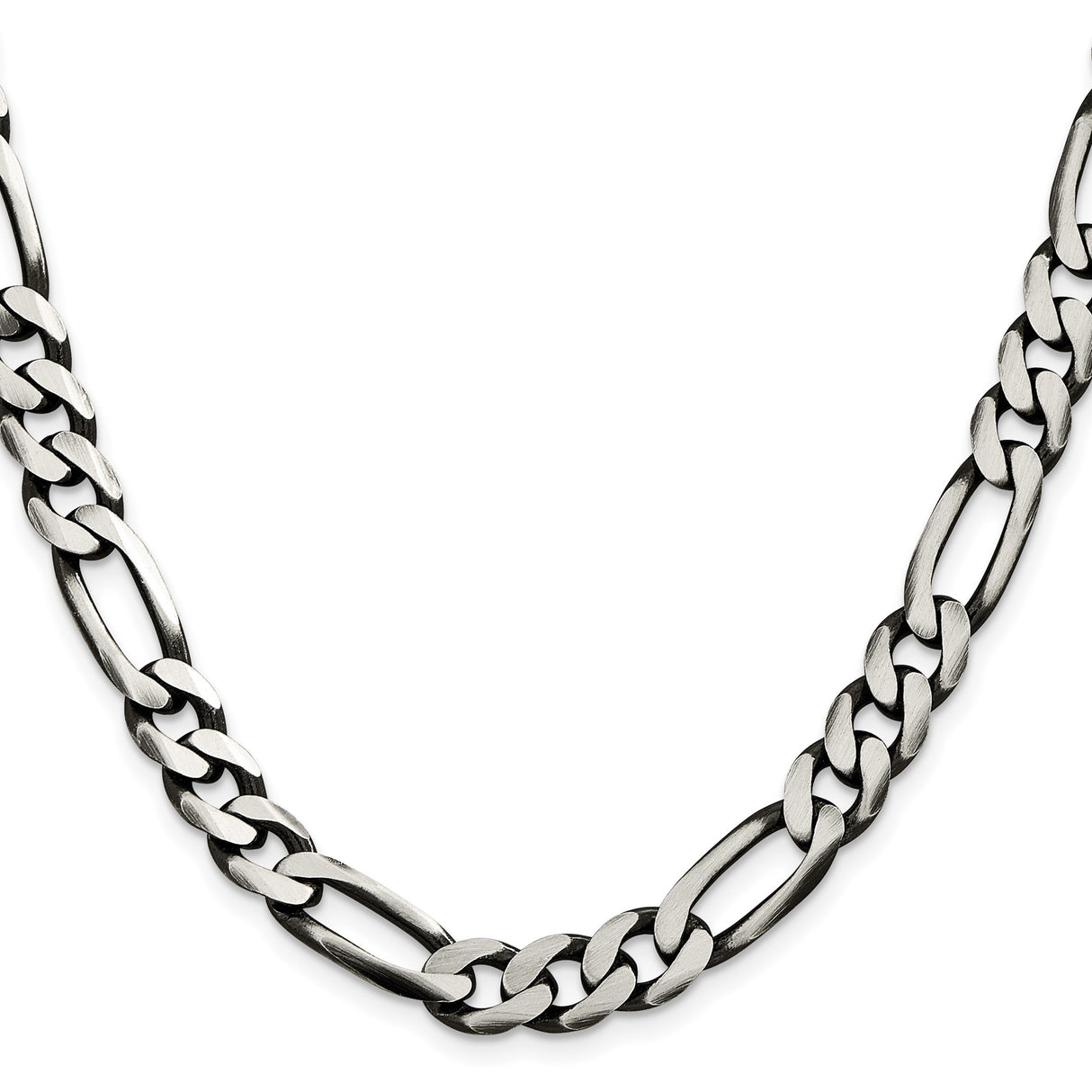 925 White Gold 9 mm Figaro Chain Necklace, Solid