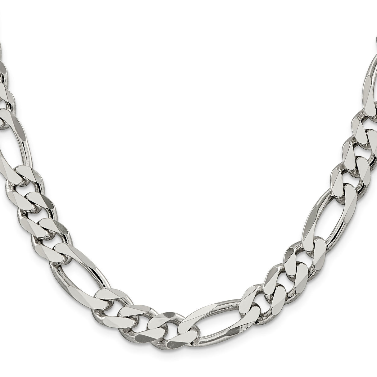 925 White Gold 10.75 mm Figaro Chain Necklace, Polished