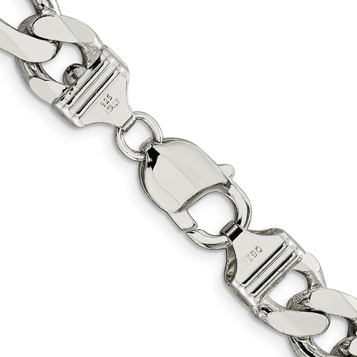 925 White Gold 10.75 mm Figaro Chain Necklace, Polished alternate angle