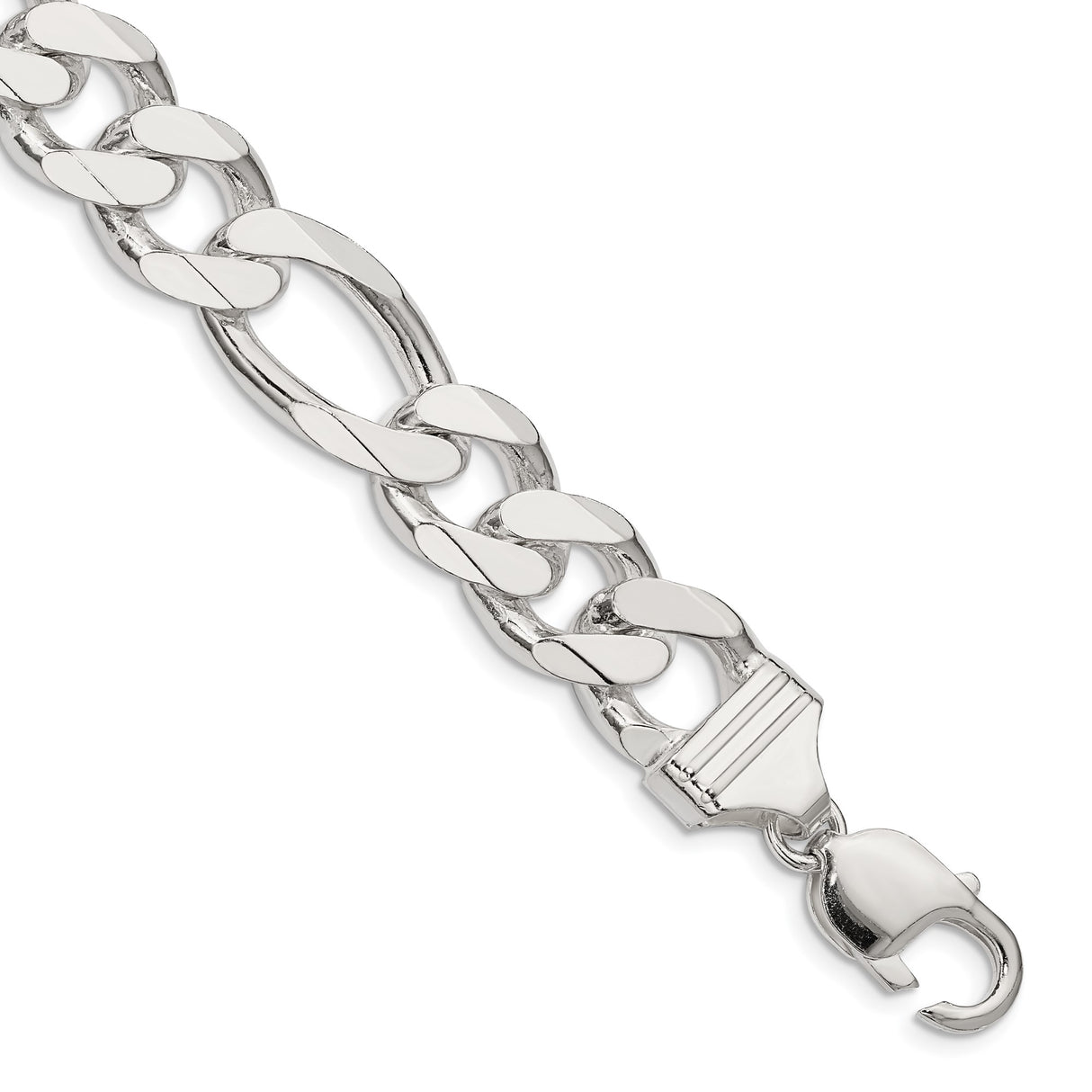 925 White Gold 13.5 mm Figaro Chain Anklet, Polished shown for scale