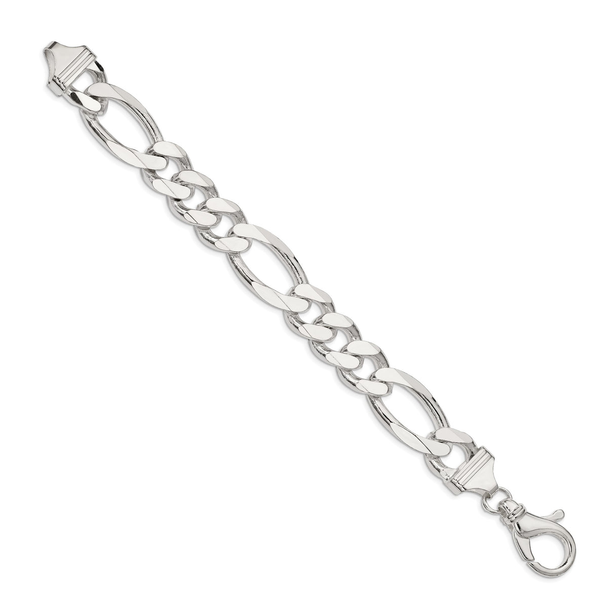 925 White Gold 15 mm Figaro Chain Anklet, Polished