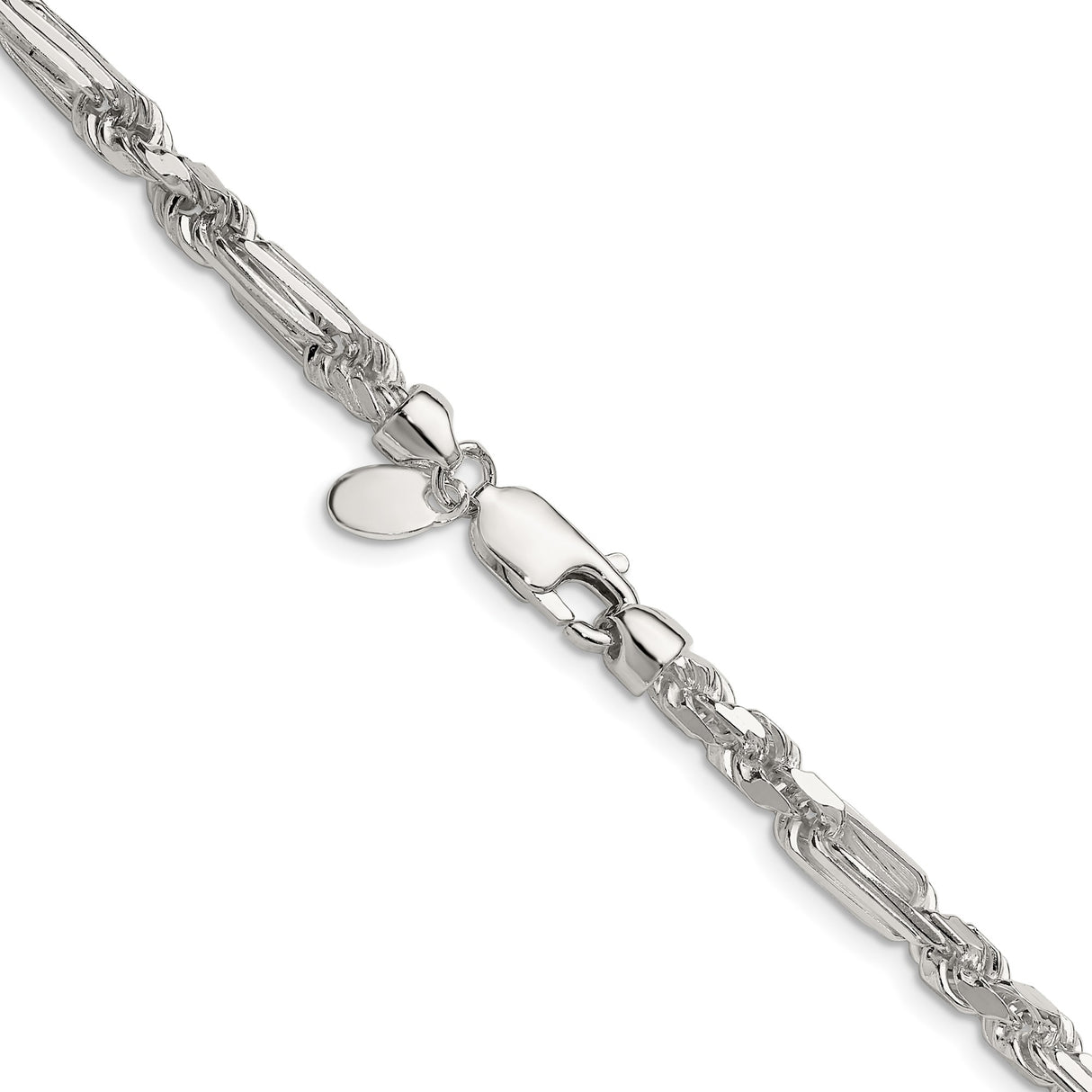 925 White Gold 4.75 mm Figaro Chain Necklace, Polished alternate angle