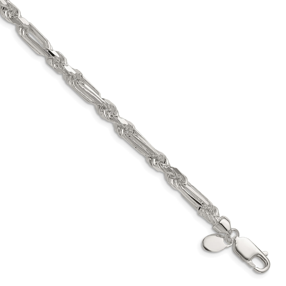 925 White Gold 4.75 mm Figaro Chain Bracelet, Polished shown for scale