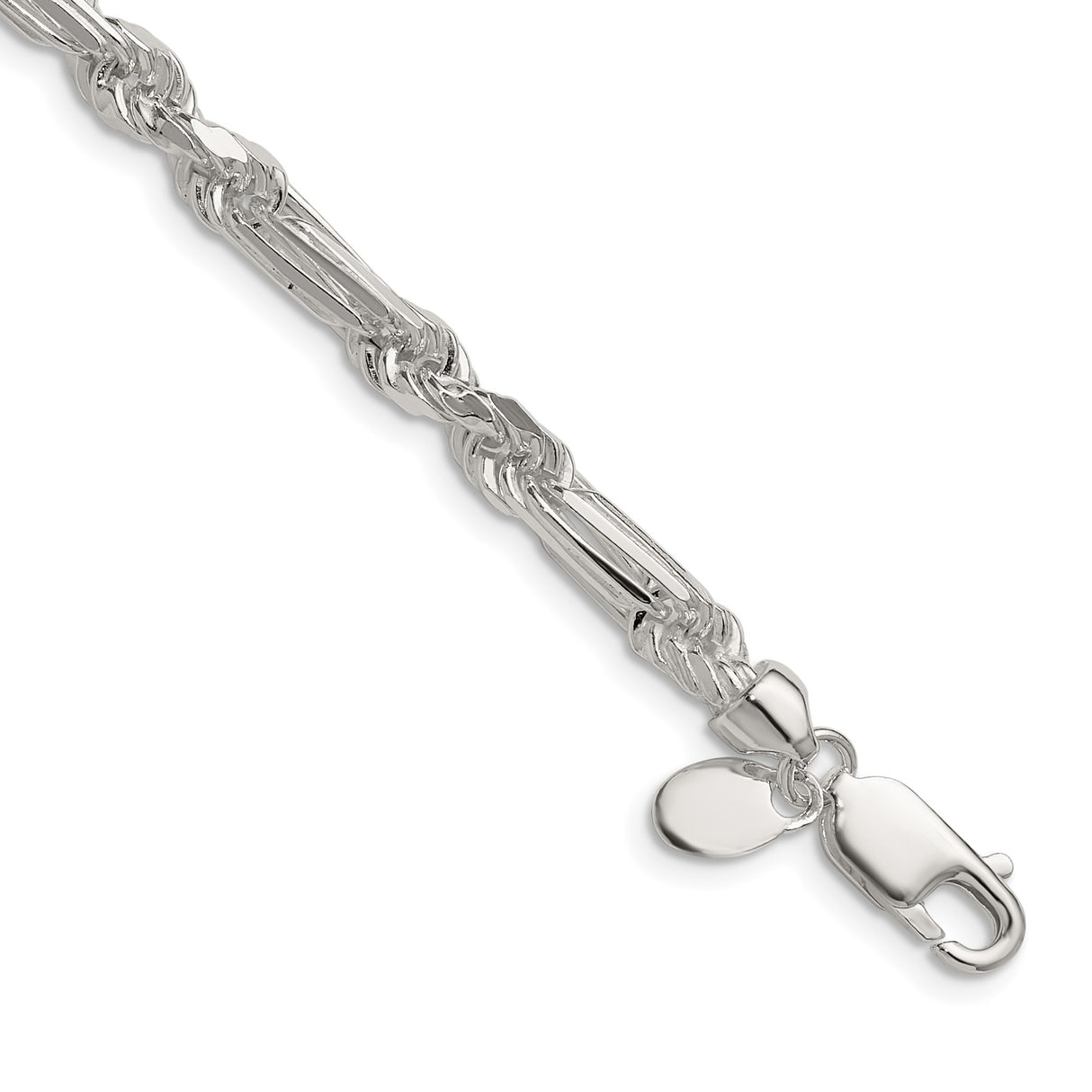 925 White Gold 4.75 mm Figaro Chain Necklace, Polished detail view