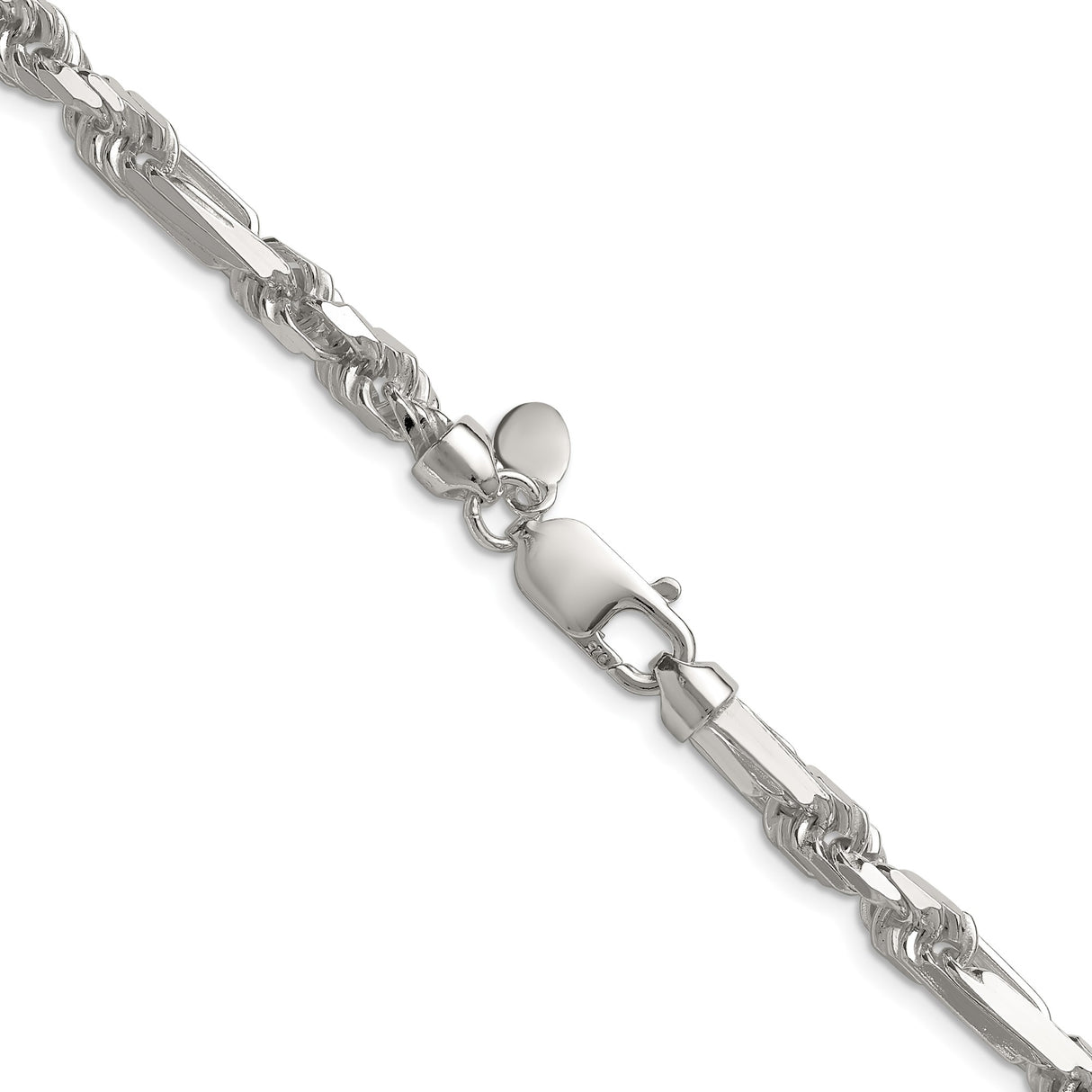 925 White Gold 6 mm Figaro Chain Necklace, Polished alternate angle