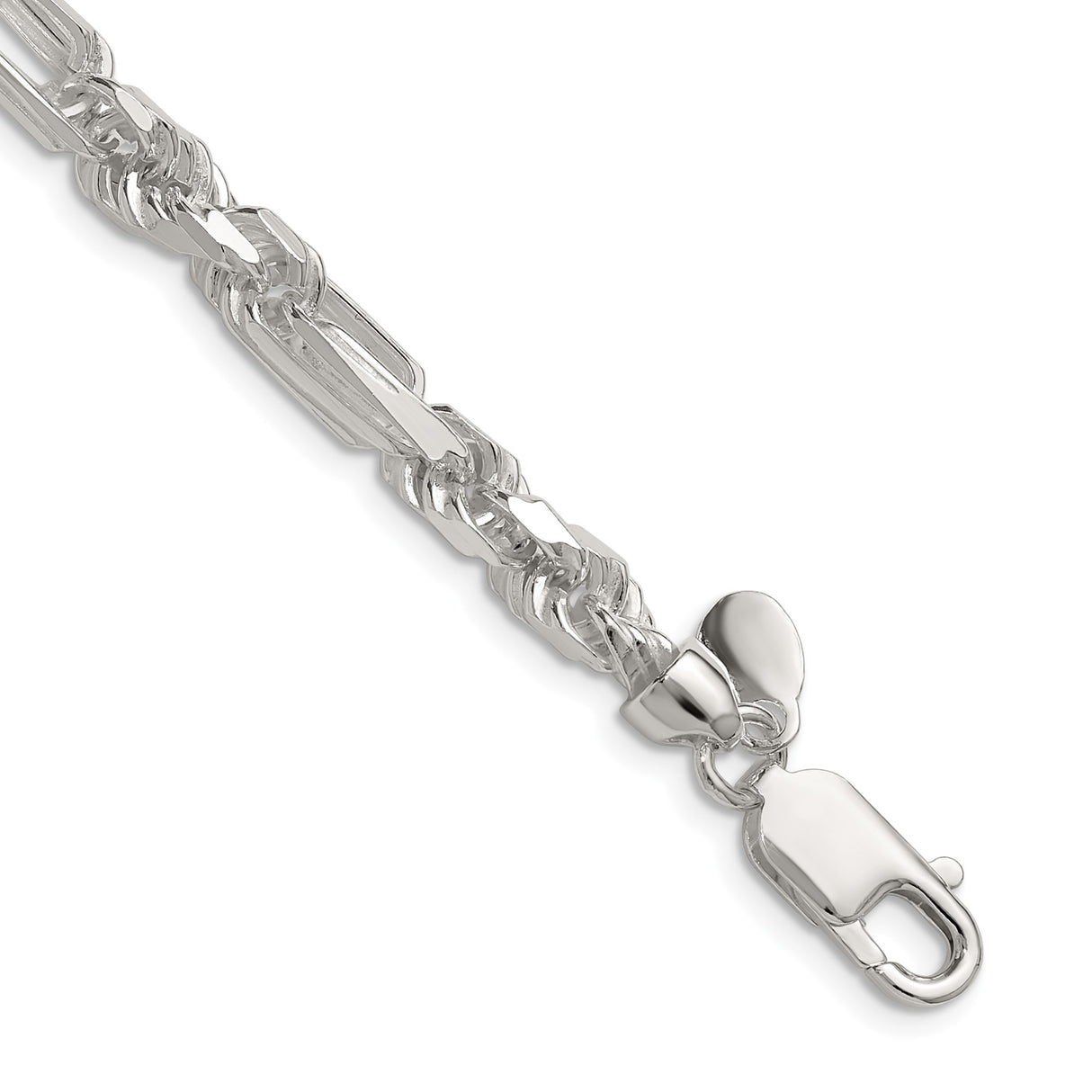925 White Gold 6 mm Figaro Chain Necklace, Polished detail view