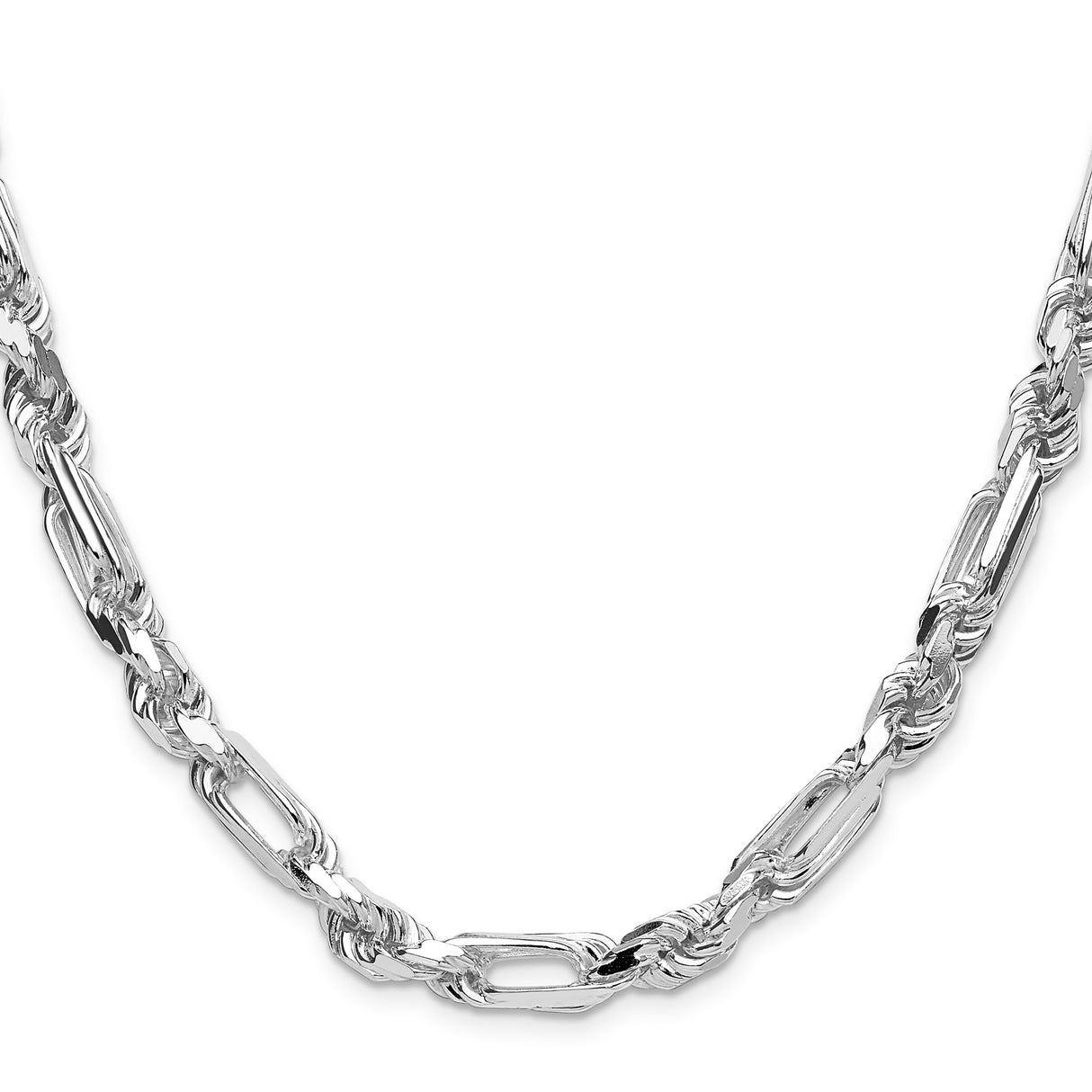 925 White Gold 7 mm Figaro Chain Necklace, Polished