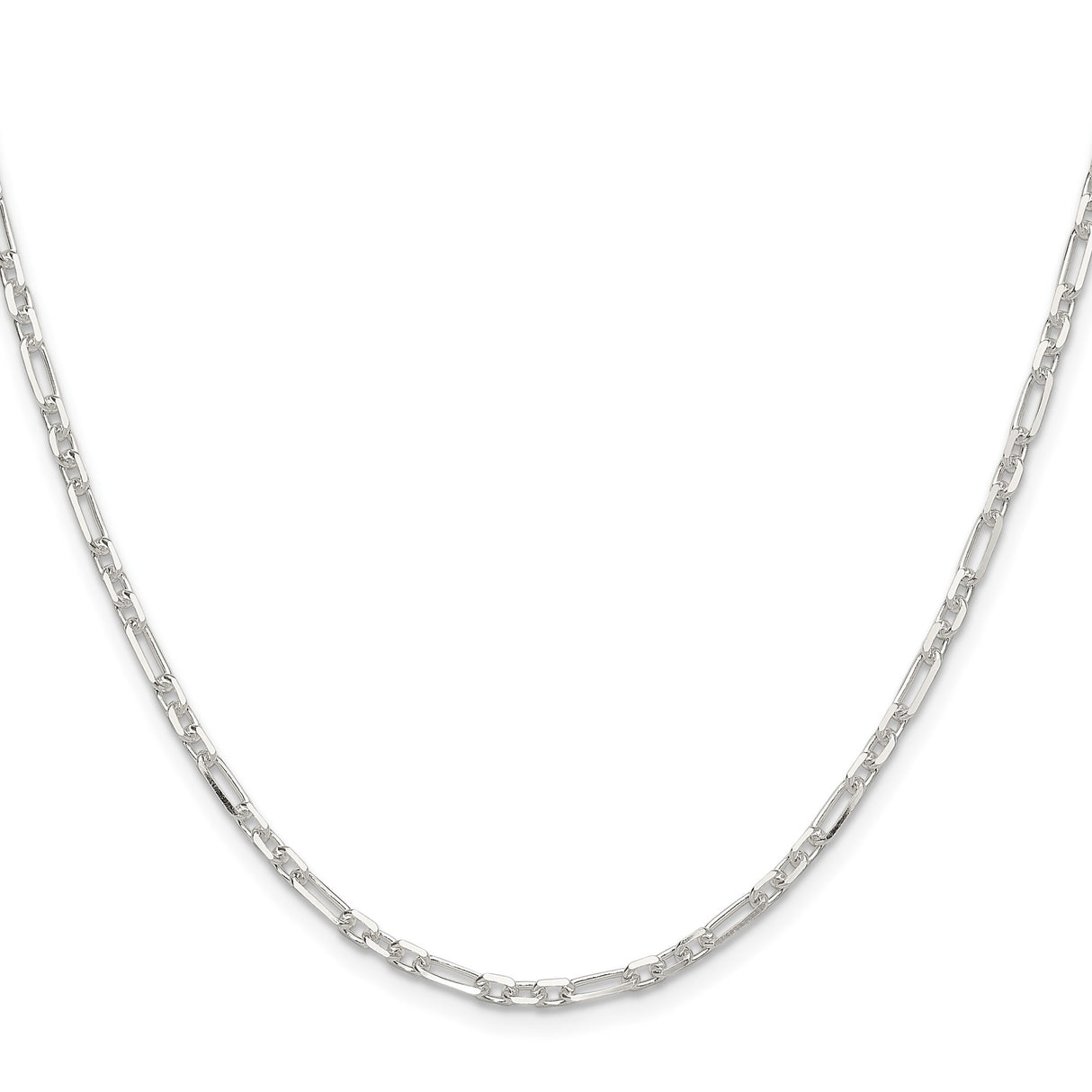 925 White Gold 3 mm Polished Chain Necklace
