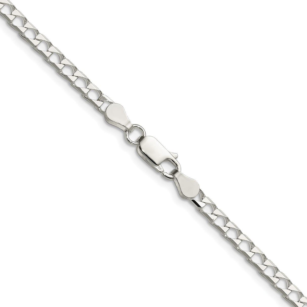 925 White Gold 3.25 mm Curb Chain Necklace, Polished alternate angle