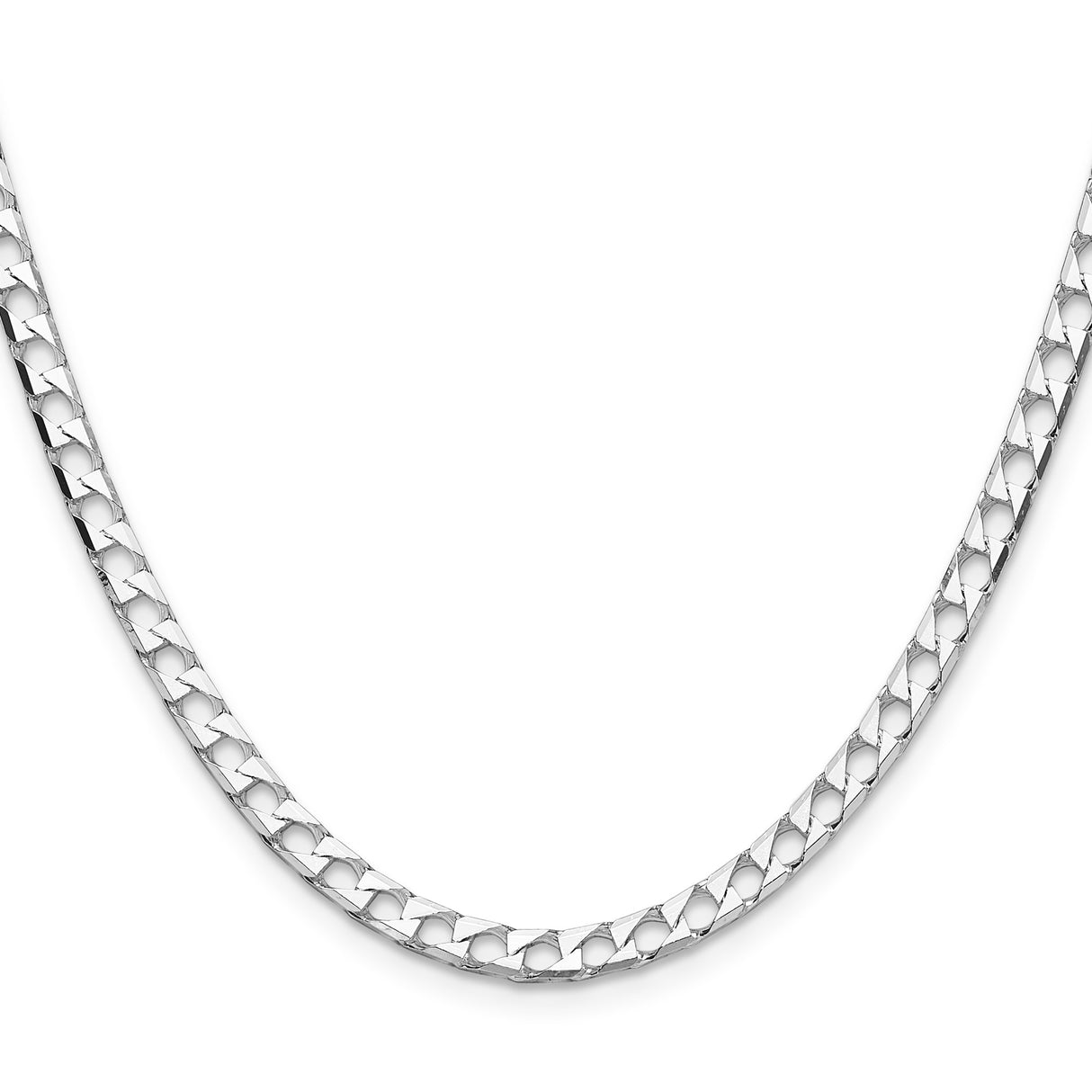 925 White Gold 4 mm Curb Chain Necklace, Polished