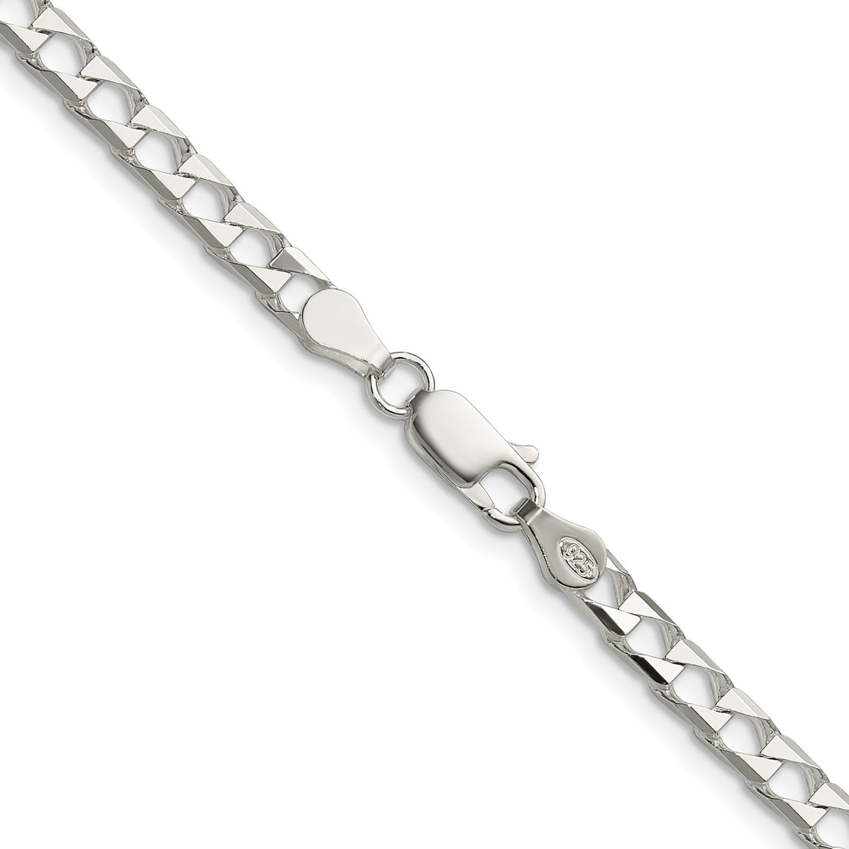 925 White Gold 4 mm Curb Chain Necklace, Polished alternate angle