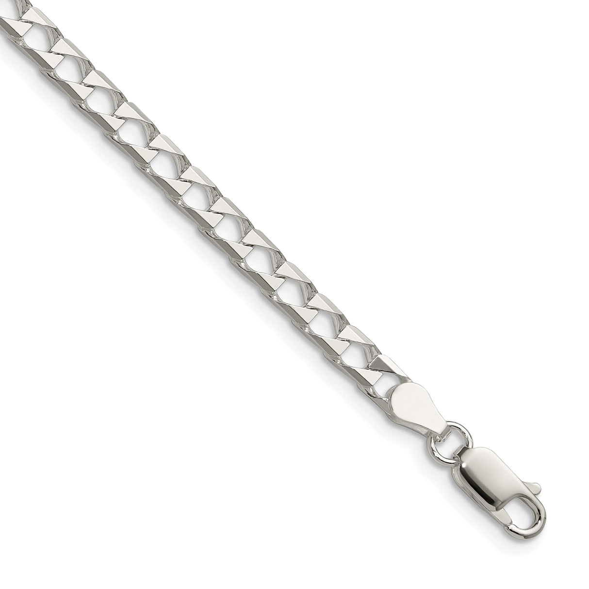 925 White Gold 4 mm Curb Chain Necklace, Polished detail view