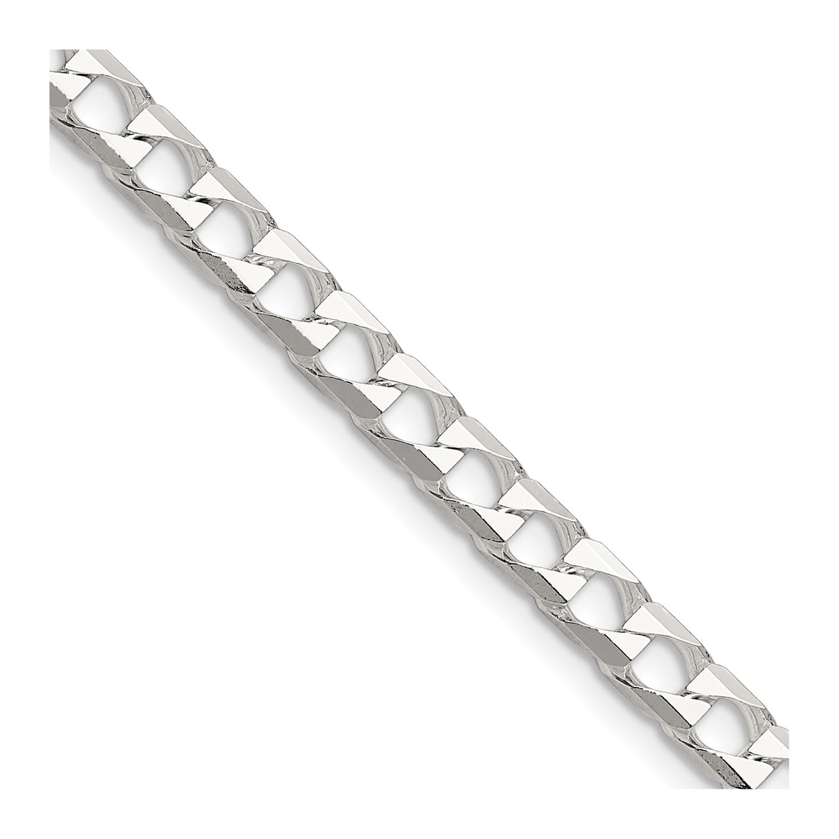 925 White Gold 5 mm Curb Chain Necklace, Polished detail view