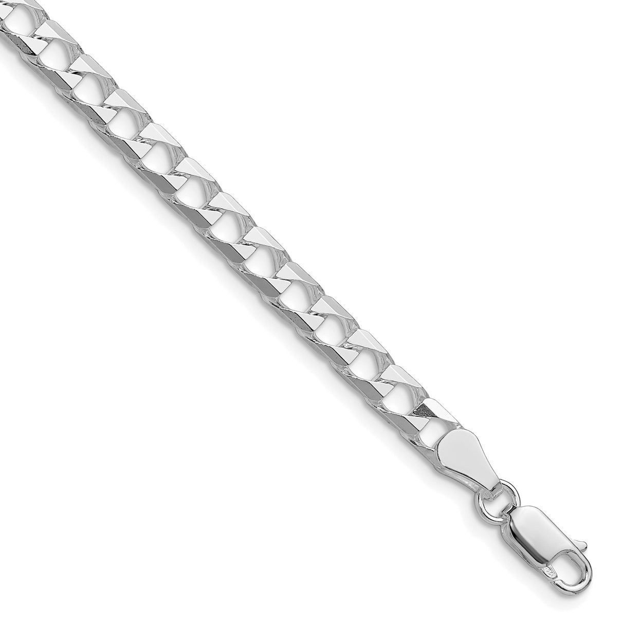 925 White Gold 5 mm Curb Chain Anklet, Polished shown for scale