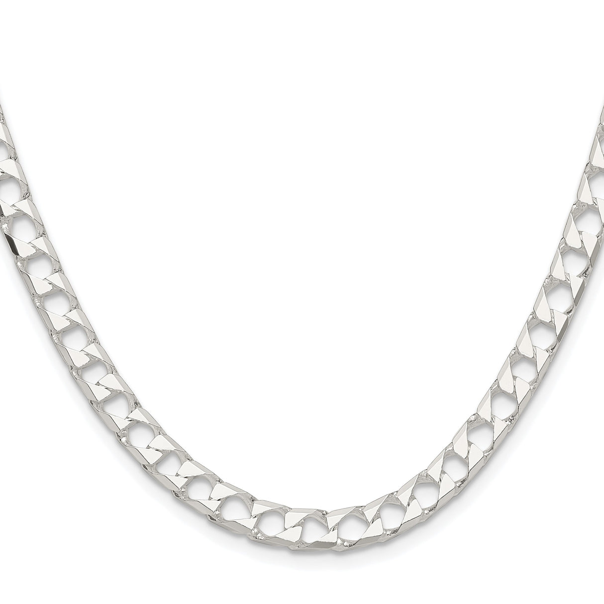 925 White Gold 5.75 mm Curb Chain Necklace, Polished