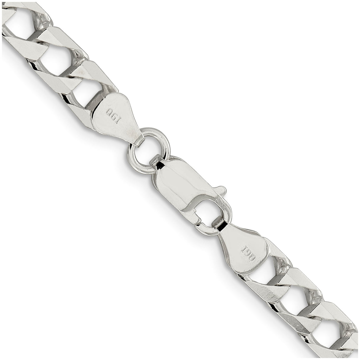 925 White Gold 6.25 mm Curb Chain Necklace, Polished alternate angle