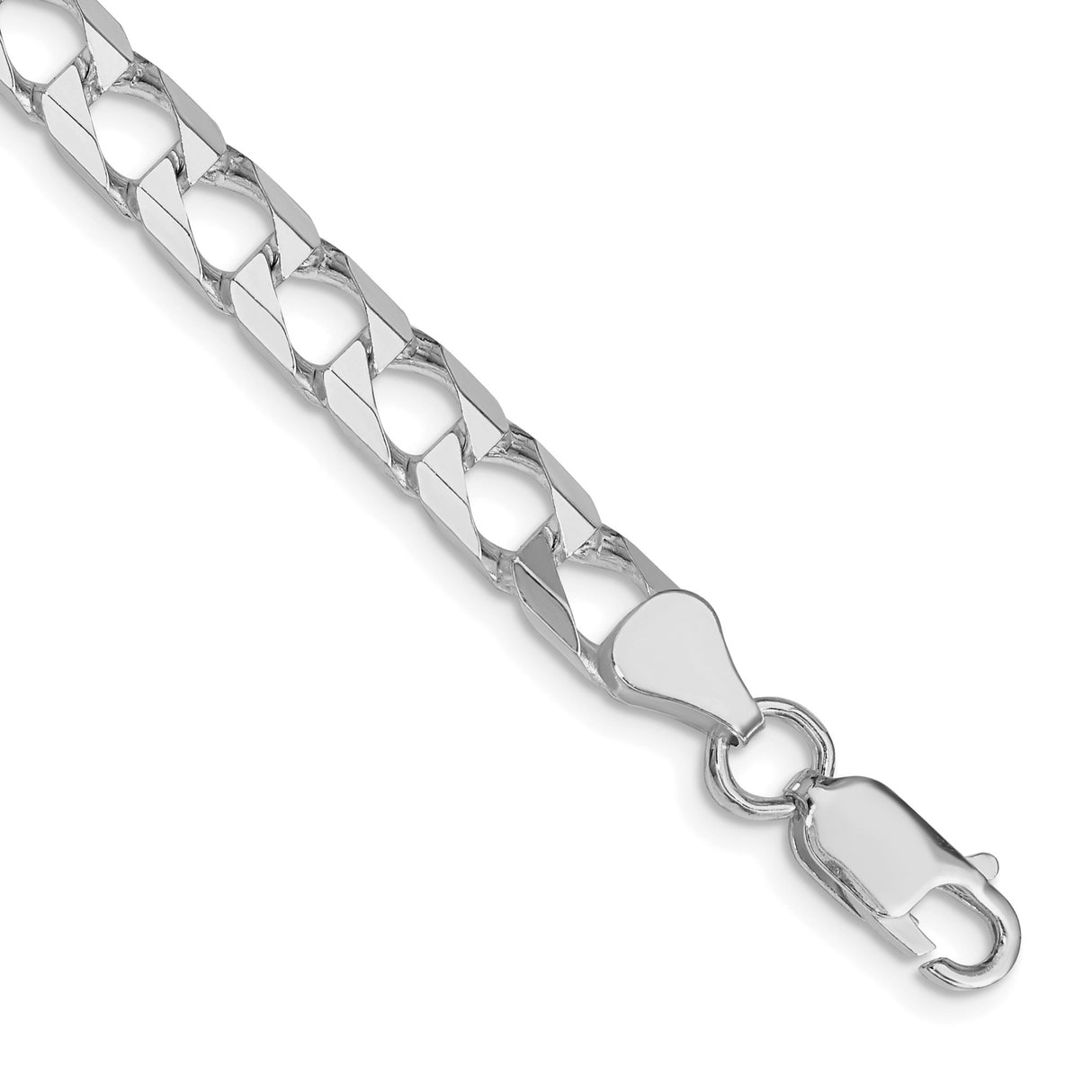925 White Gold 6.25 mm Curb Chain Bracelet, Polished shown for scale