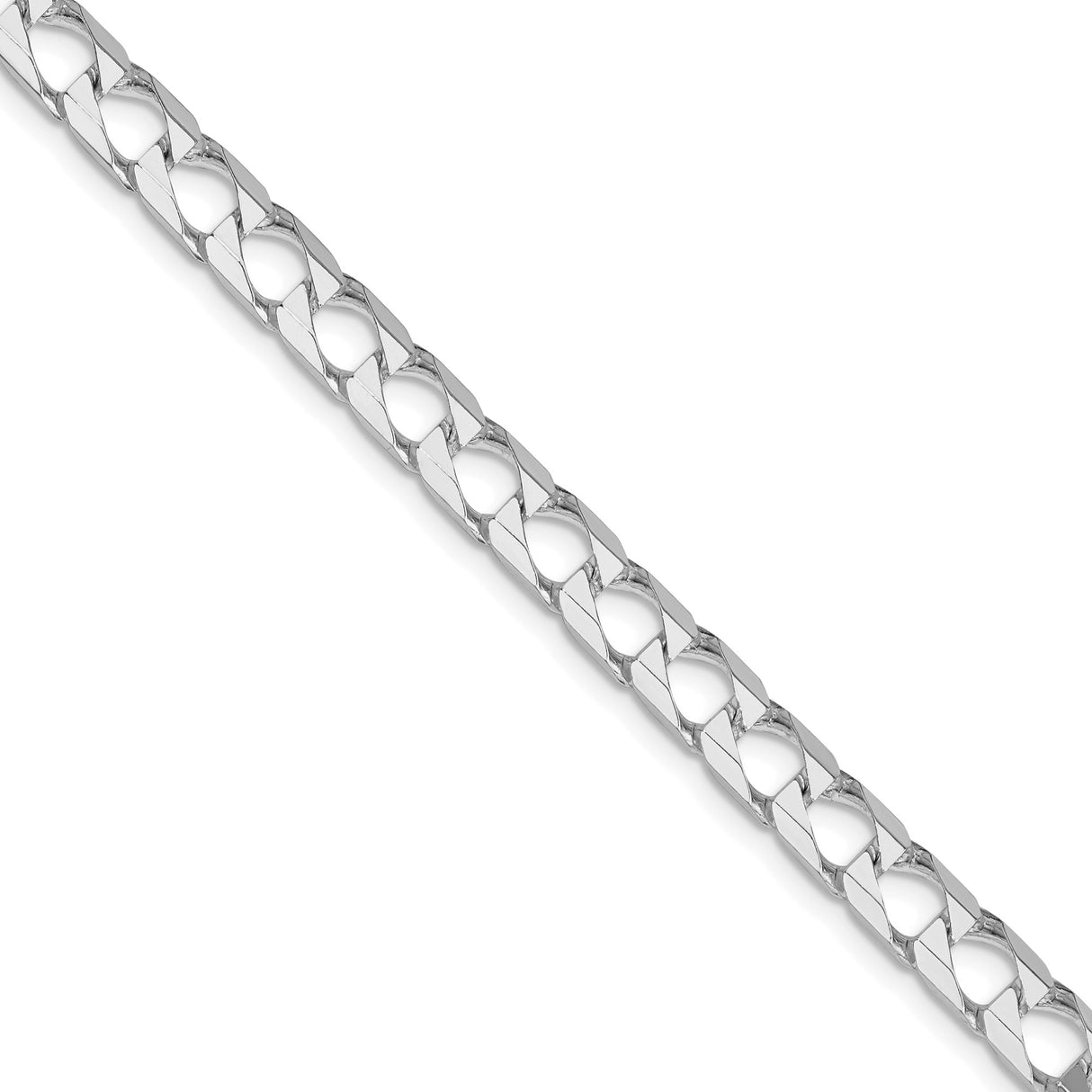 925 White Gold 6.25 mm Curb Chain Necklace, Polished detail view