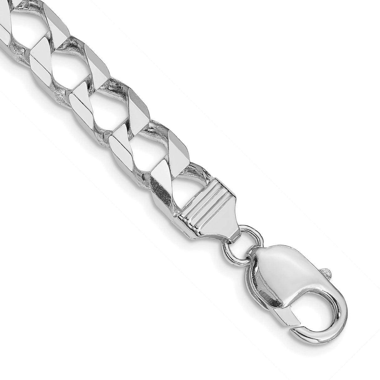925 White Gold 7.2 mm Curb Chain Anklet, Polished shown for scale
