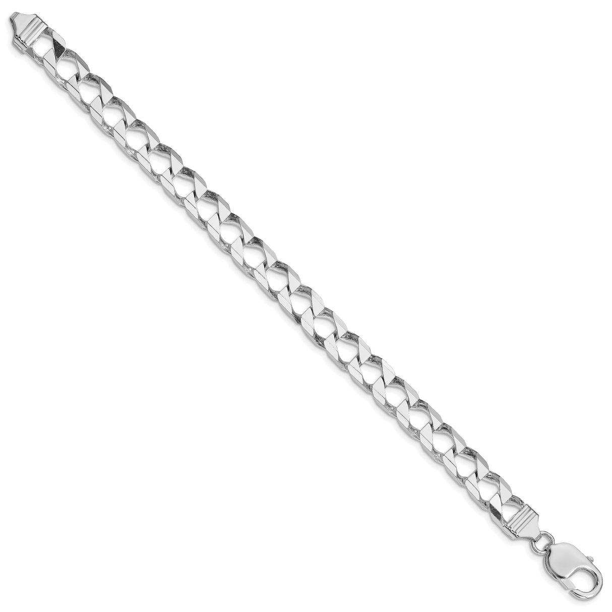 925 White Gold 8.6 mm Curb Chain Anklet, Polished