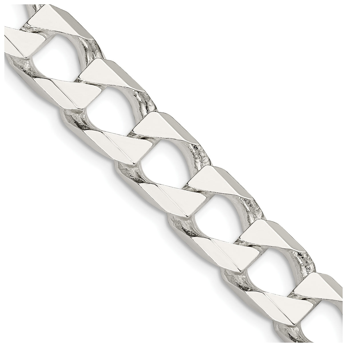 925 White Gold 10.3 mm Curb Chain Necklace, Polished detail view
