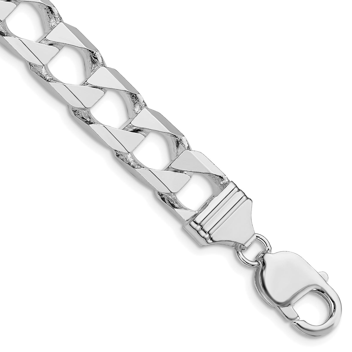 925 White Gold 10.3 mm Curb Chain Anklet, Polished shown for scale