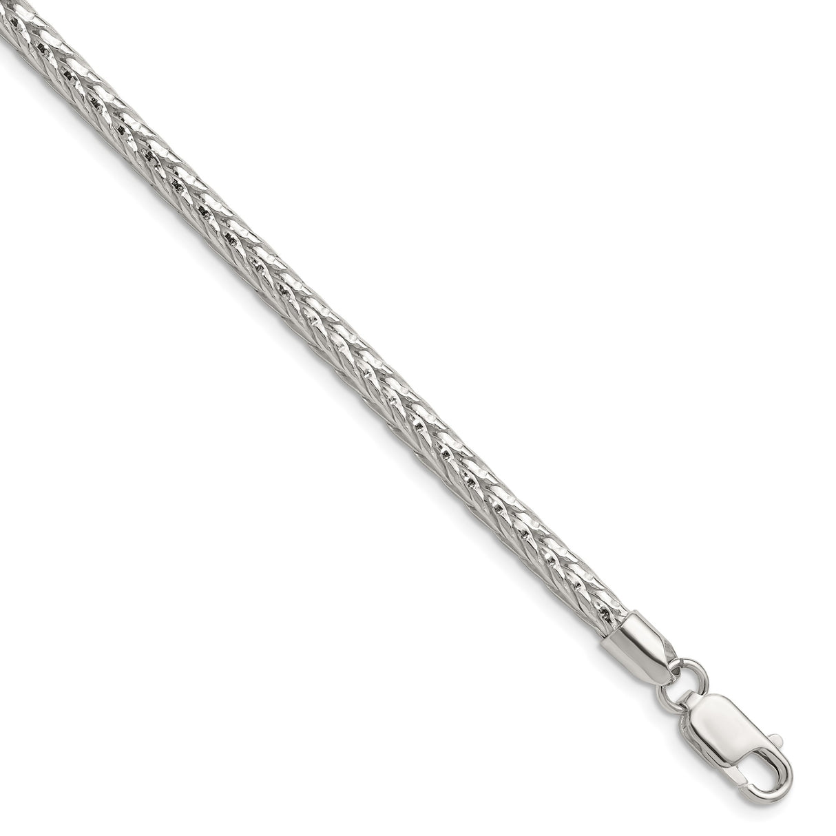 925 White Gold 3.8 mm Franco Chain Bracelet, Polished shown for scale