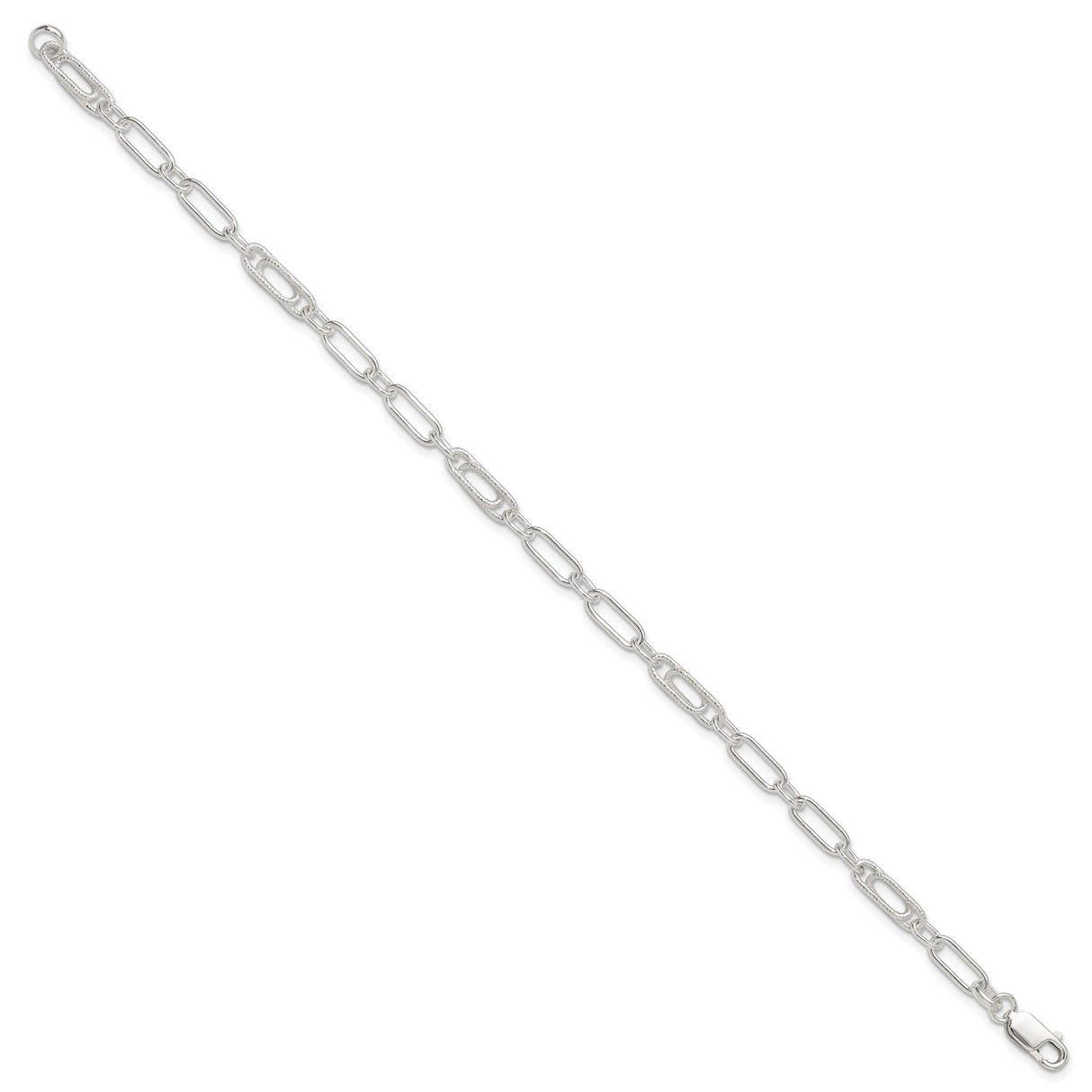 925 White Gold 6 mm Polished Chain Anklet, Solid