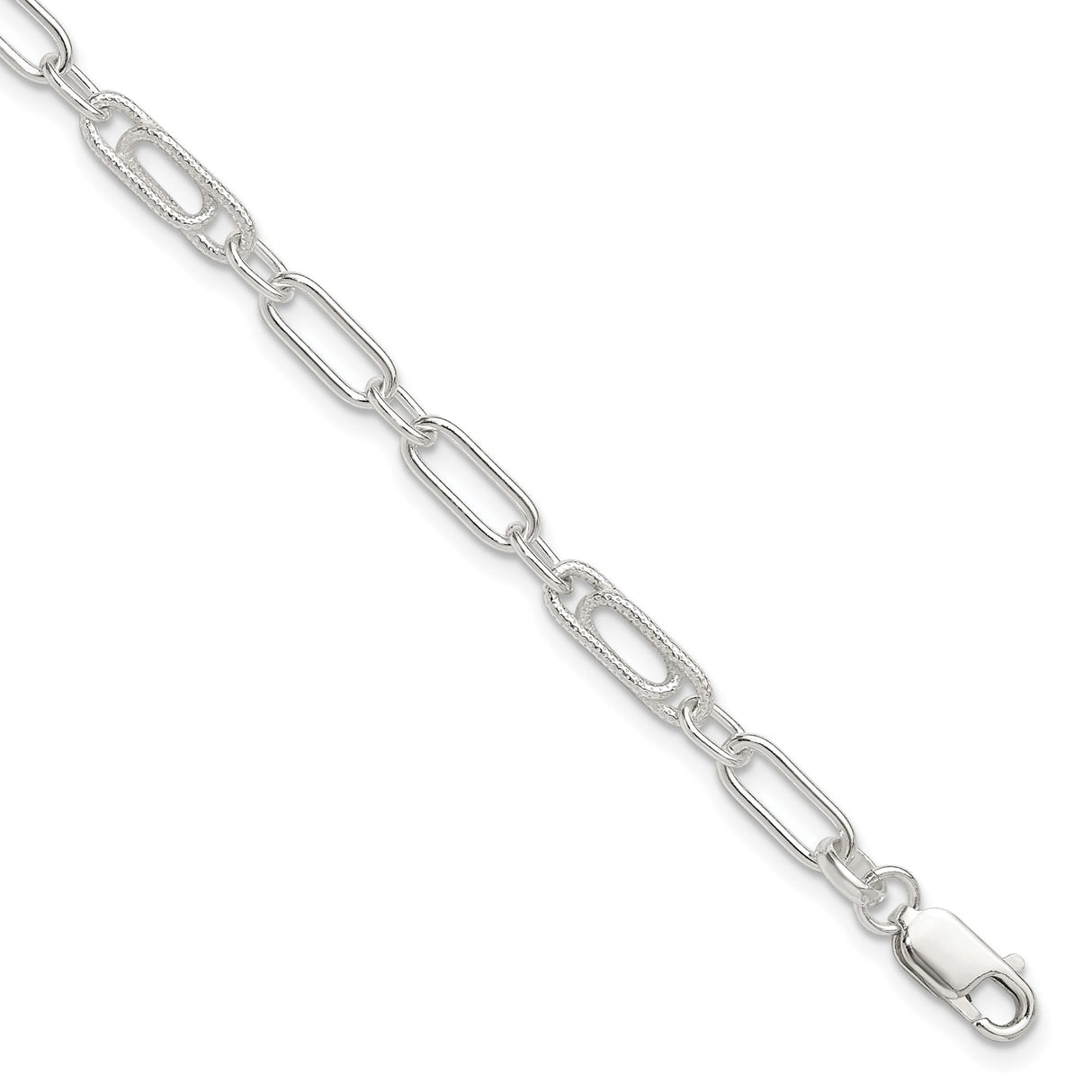 925 White Gold 6 mm Polished Chain Anklet, Solid detail view