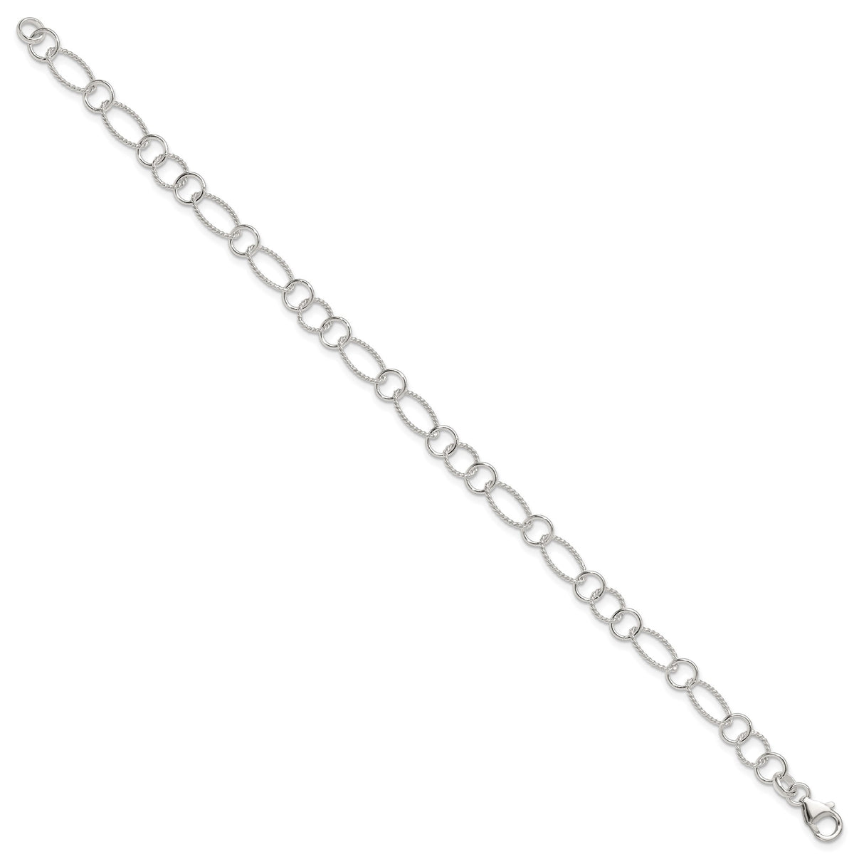 925 White Gold 9 mm Polished Chain Anklet, Solid
