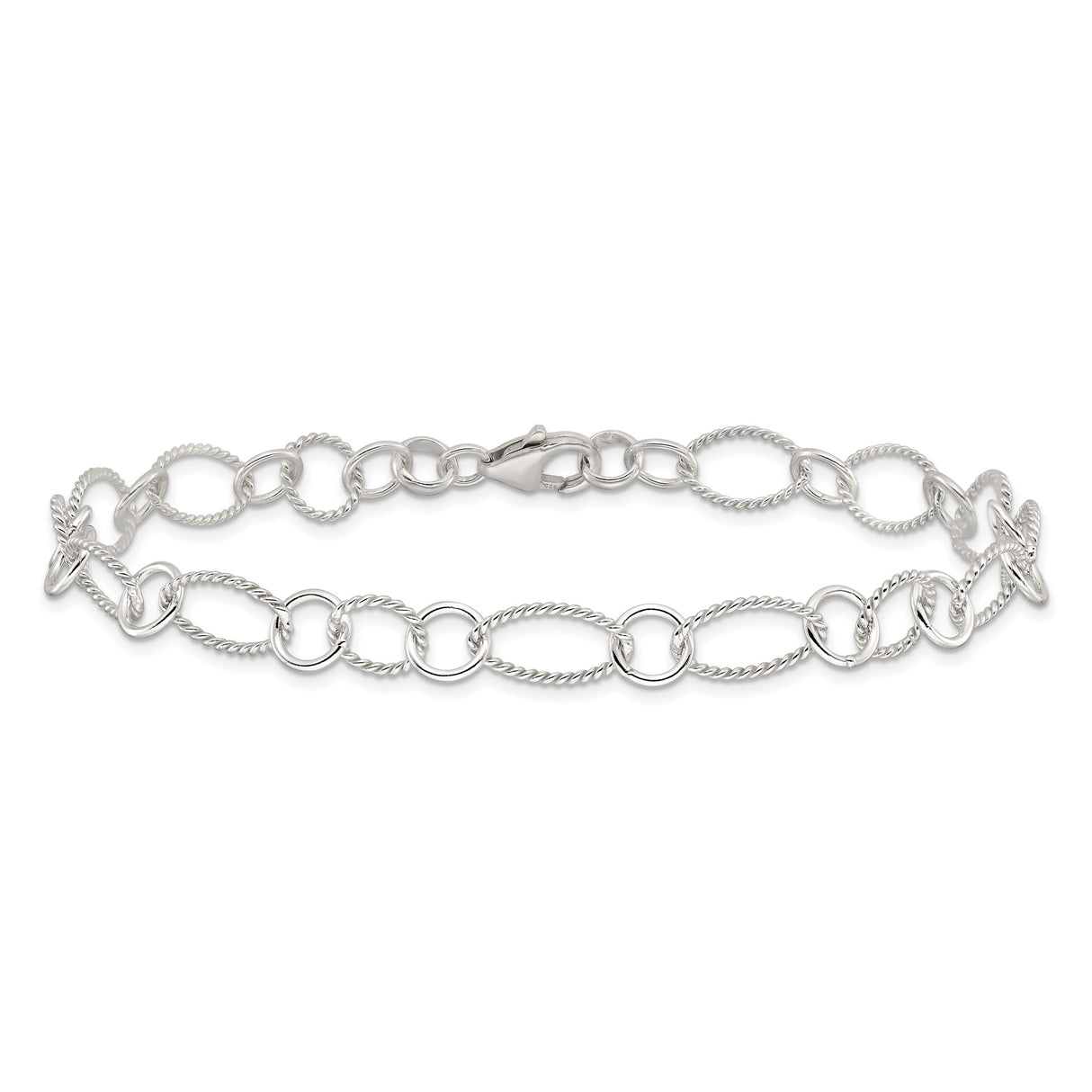 925 White Gold 9 mm Polished Chain Anklet, Solid alternate angle