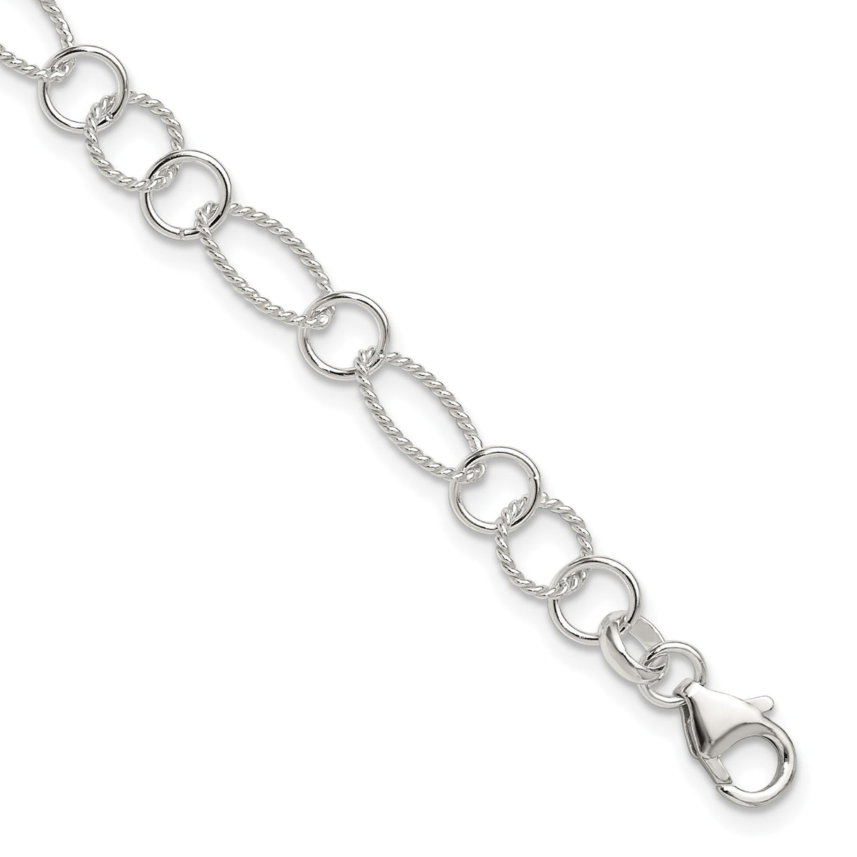 925 White Gold 9 mm Polished Chain Anklet, Solid detail view