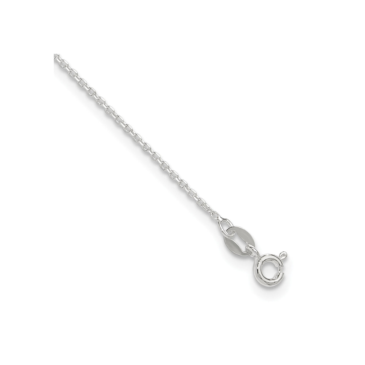 925 White Gold 1 mm Polished Chain Anklet, Solid detail view