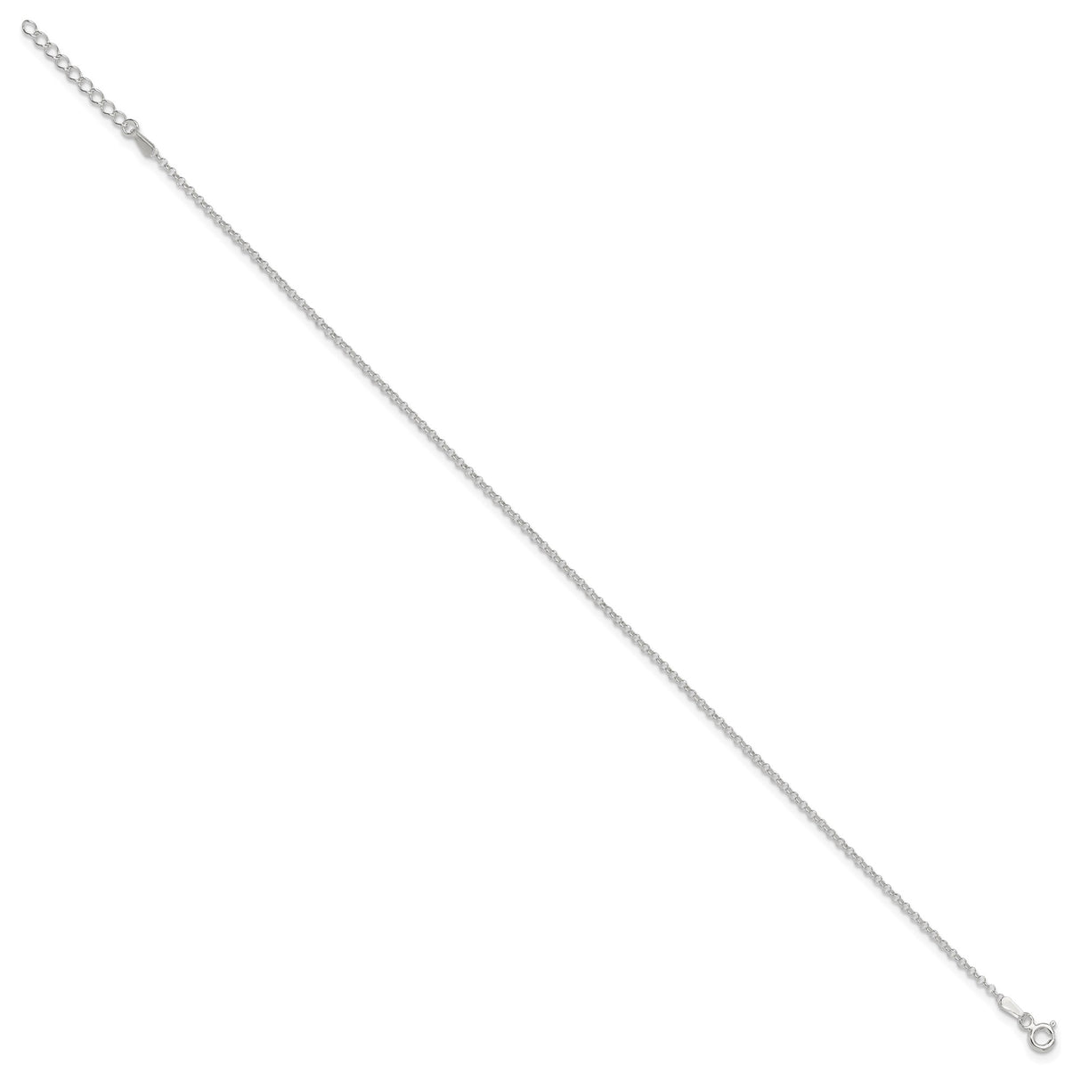925 White Gold 1.5 mm Polished Chain Anklet, Solid