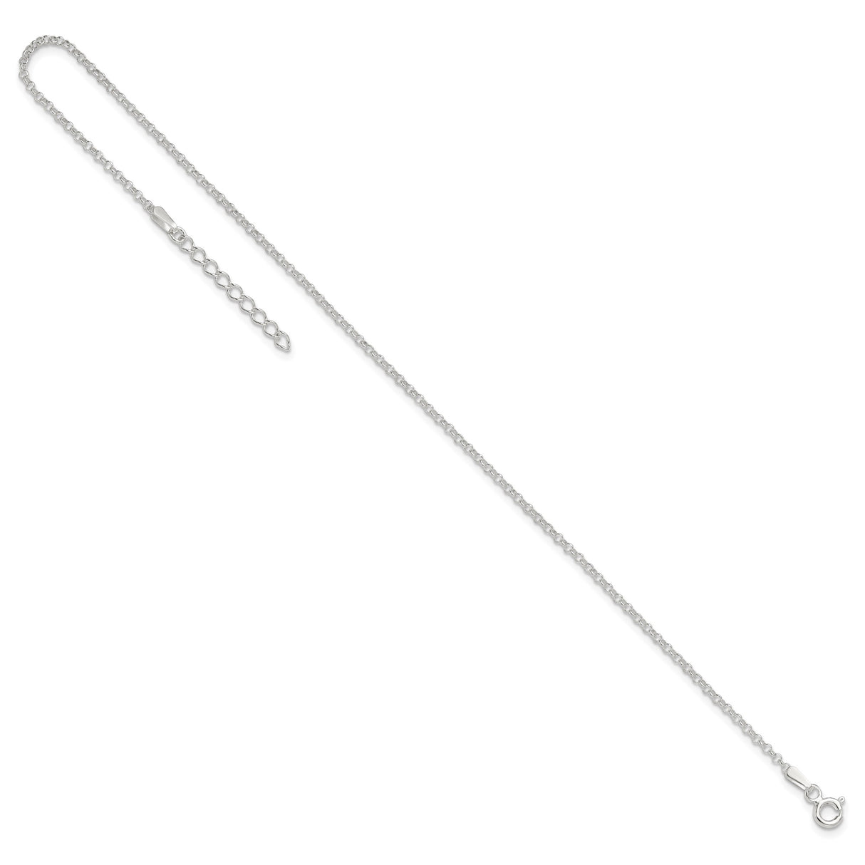 925 White Gold 1.5 mm Polished Chain Anklet, Solid detail view