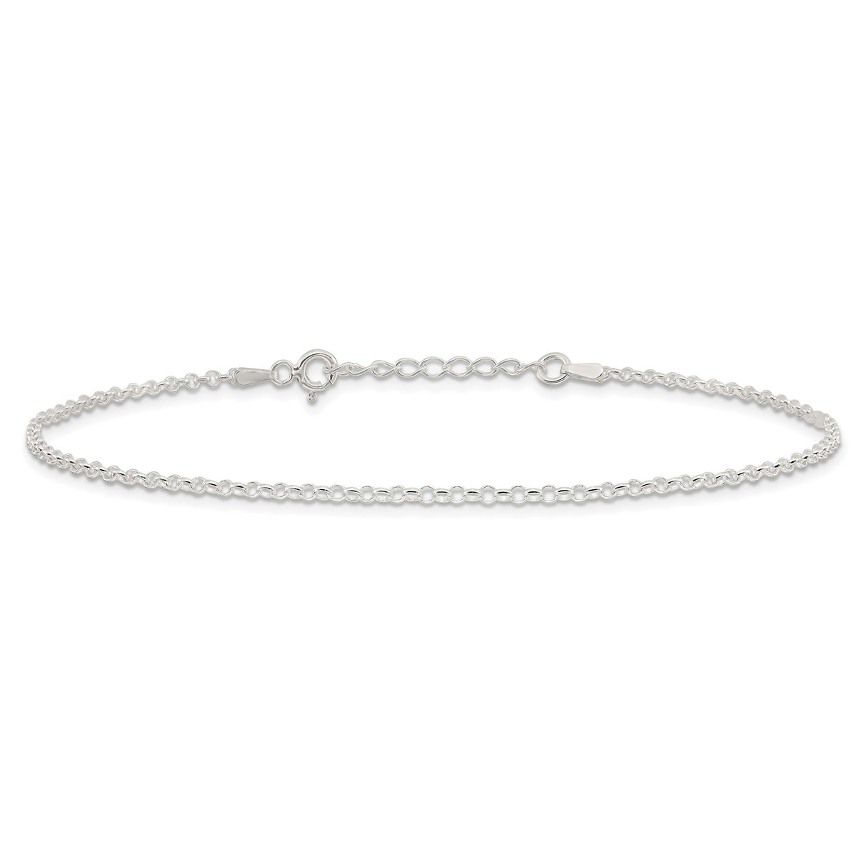 925 White Gold 2 mm Polished Chain Anklet, Solid alternate angle