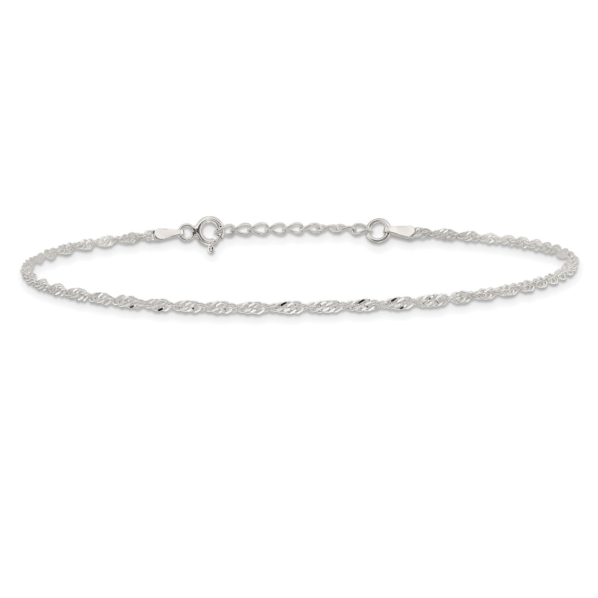 925 White Gold 2 mm Polished Chain Anklet, Solid alternate angle